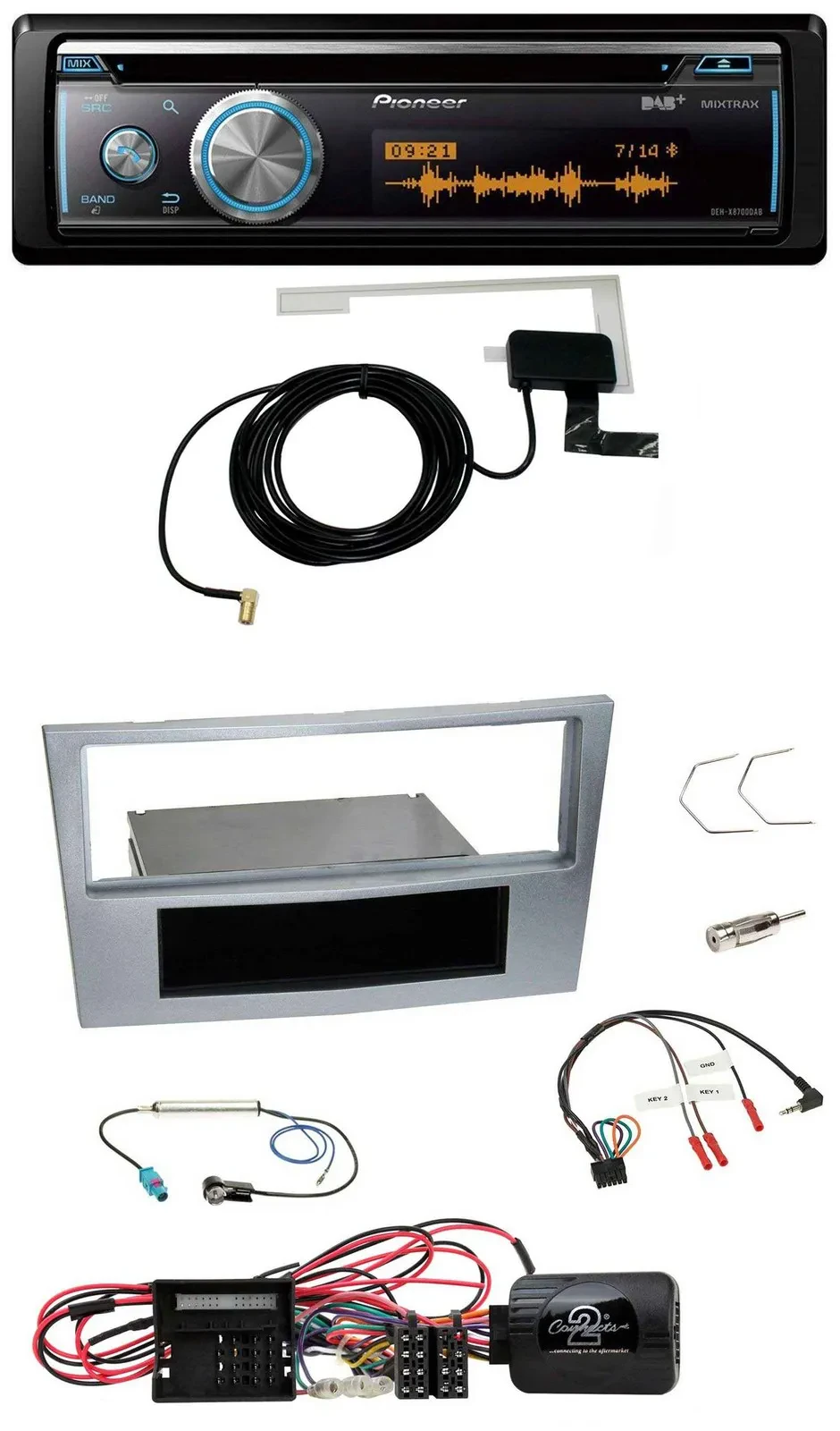 Автомагнитола Pioneer Bluetooth DAB USB CD для Opel Corsa D, матовый хром (2009–2014)