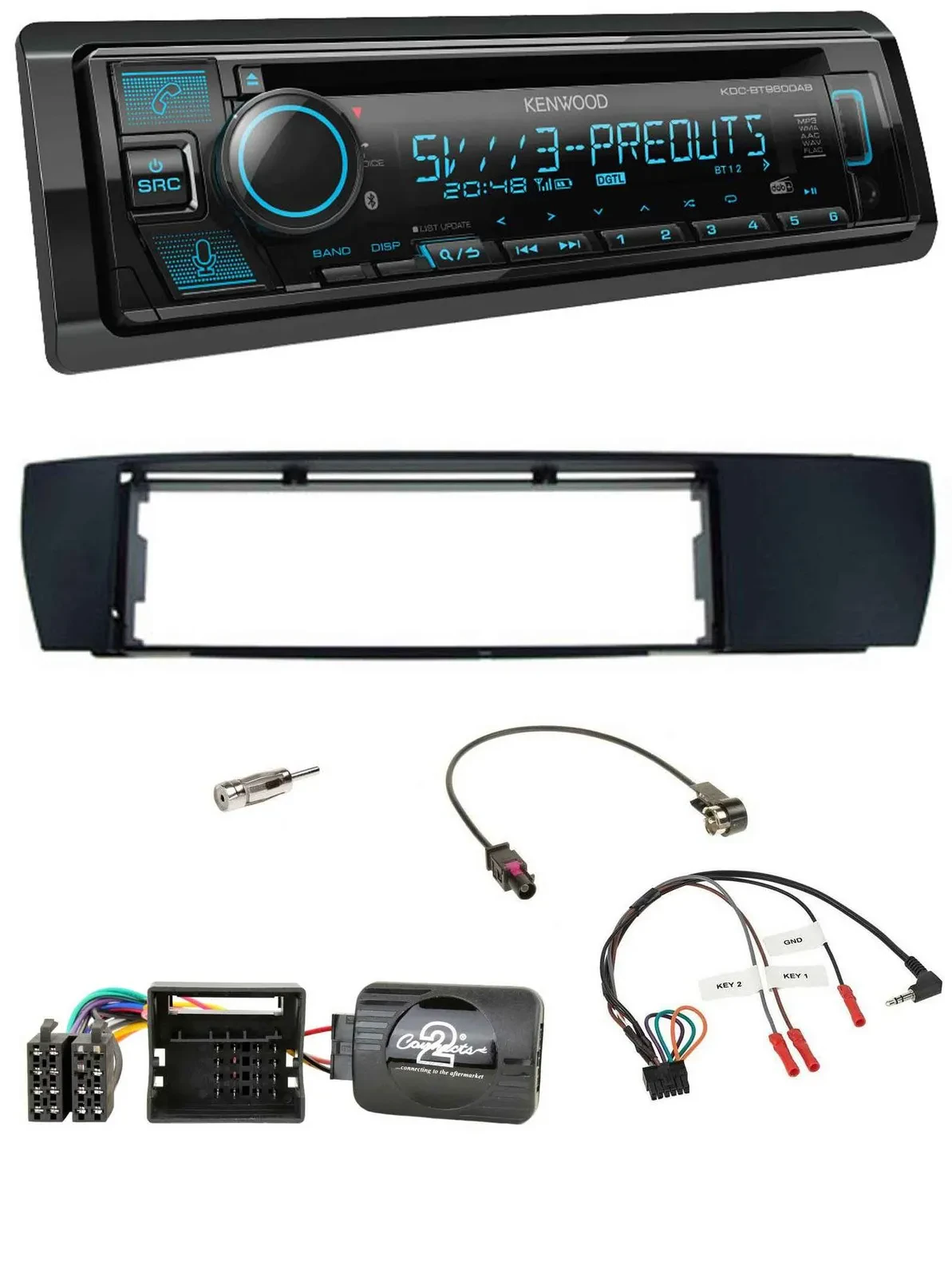 Kenwood Bluetooth USB CD Lenkrad DAB Autoradio für BMW X3 04-10 E83 seitlich