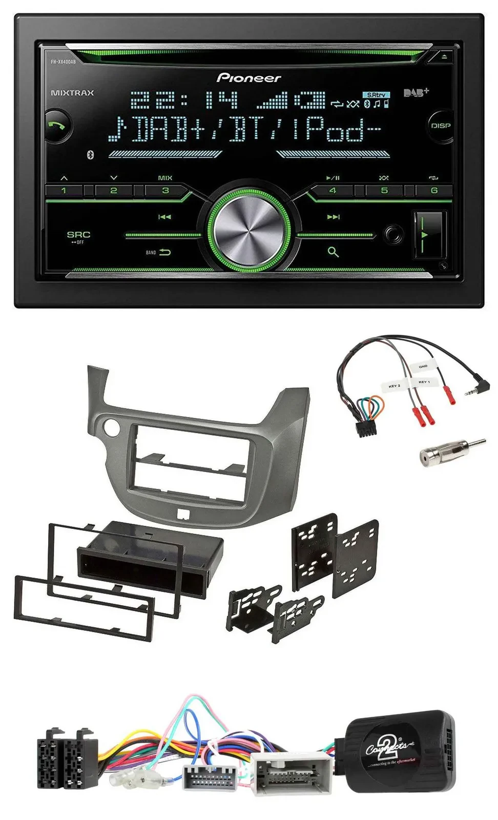Автомагнитола Pioneer 2DIN, CD, USB, Bluetooth, DAB для Honda Jazz (с 2014), серебристая