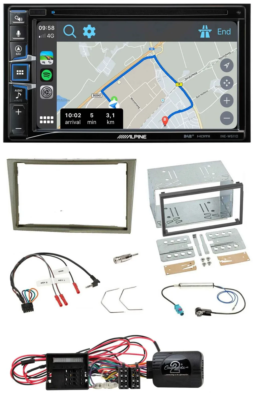 Alpine DAB TMC Bluetooth 2DIN USB Lenkrad Navigation für Opel Corsa D satin-ston