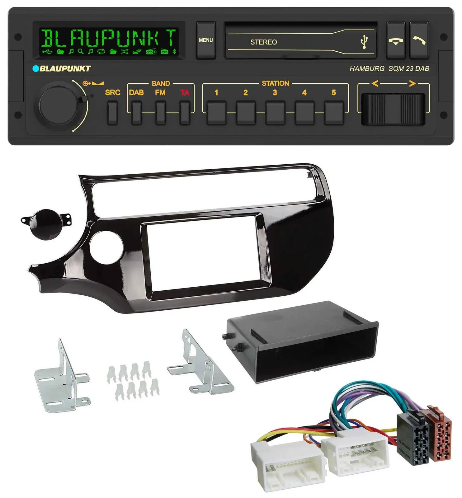 Blaupunkt USB DAB Bluetooth MP3 Autoradio für Kia Rio UB ab 2015 piano-schwarz