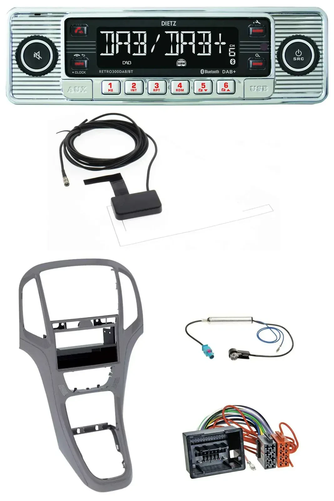 Dietz Bluetooth USB MP3 DAB Autoradio für Opel Astra J ab 2009 Titan grau