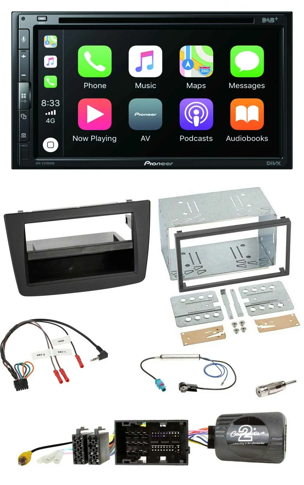 Автомагнитола Pioneer 2DIN, DVD, DAB, Bluetooth, USB, для Alfa Romeo Mito (2014–2018), черная