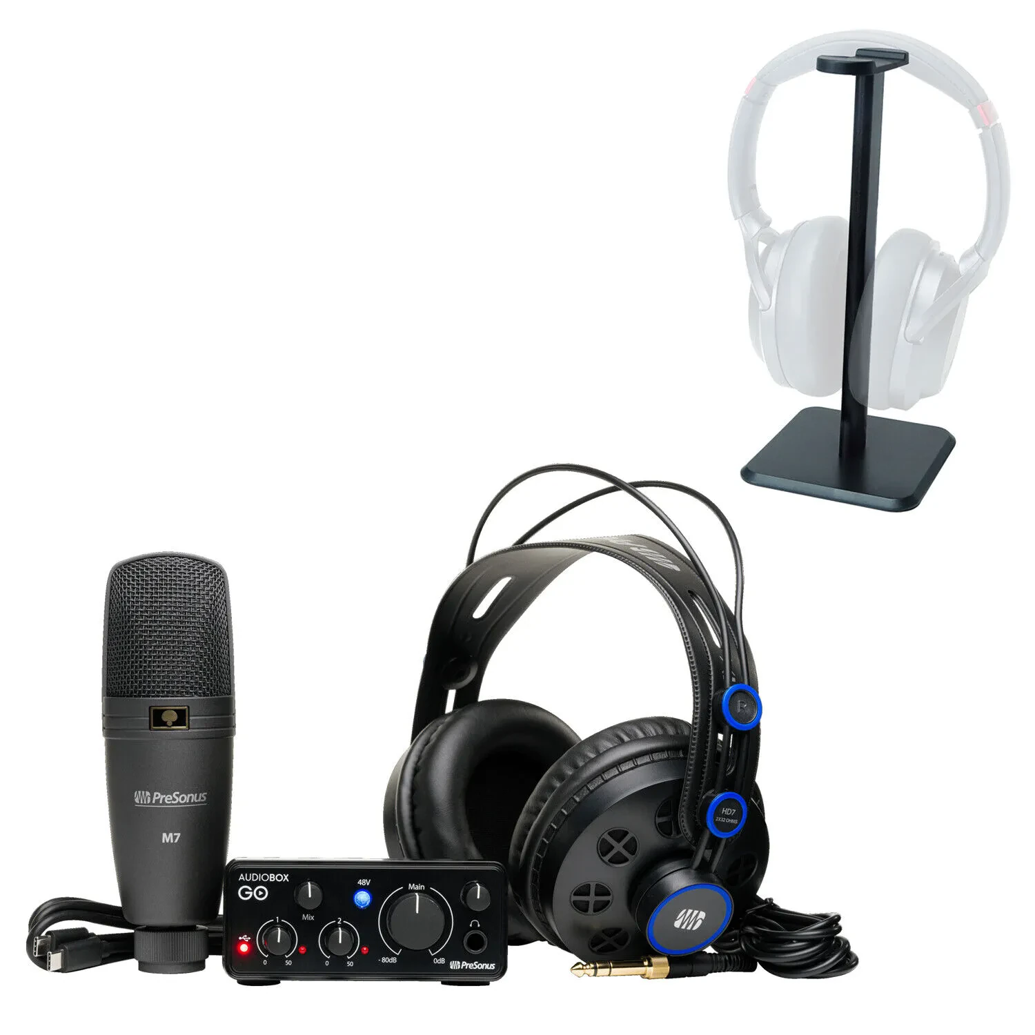 Presonus Audiobox GO Creator Bundle Recording-Set mit keepdrum Kopfhörer-Stativ