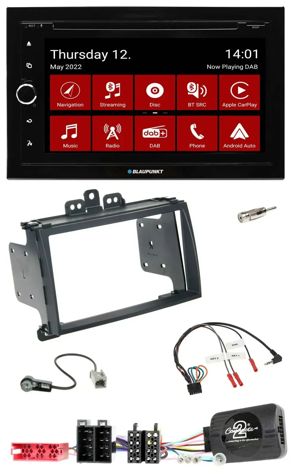 Автомагнитола для Hyundai i20 (2009–2012) Blaupunkt 2DIN, Bluetooth, USB, DAB, TMC, навигация, поддержка кнопок на руле