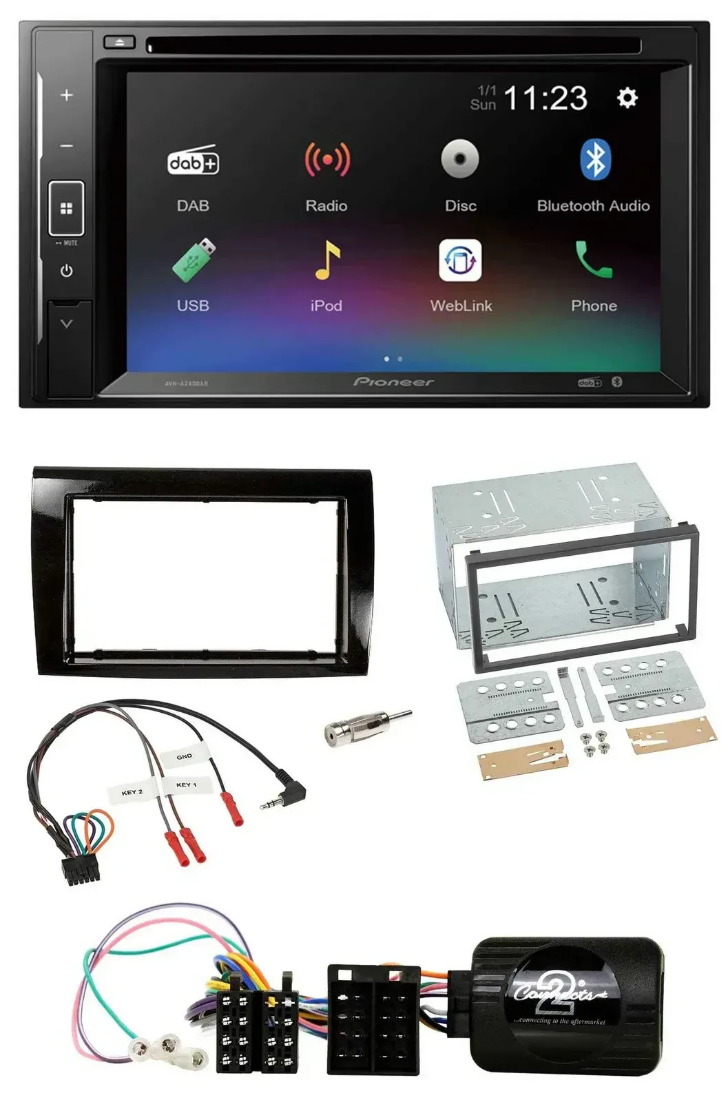 Автомагнитола Pioneer 2 DIN, DAB, DVD, Bluetooth, USB для Fiat Bravo 2007–2014