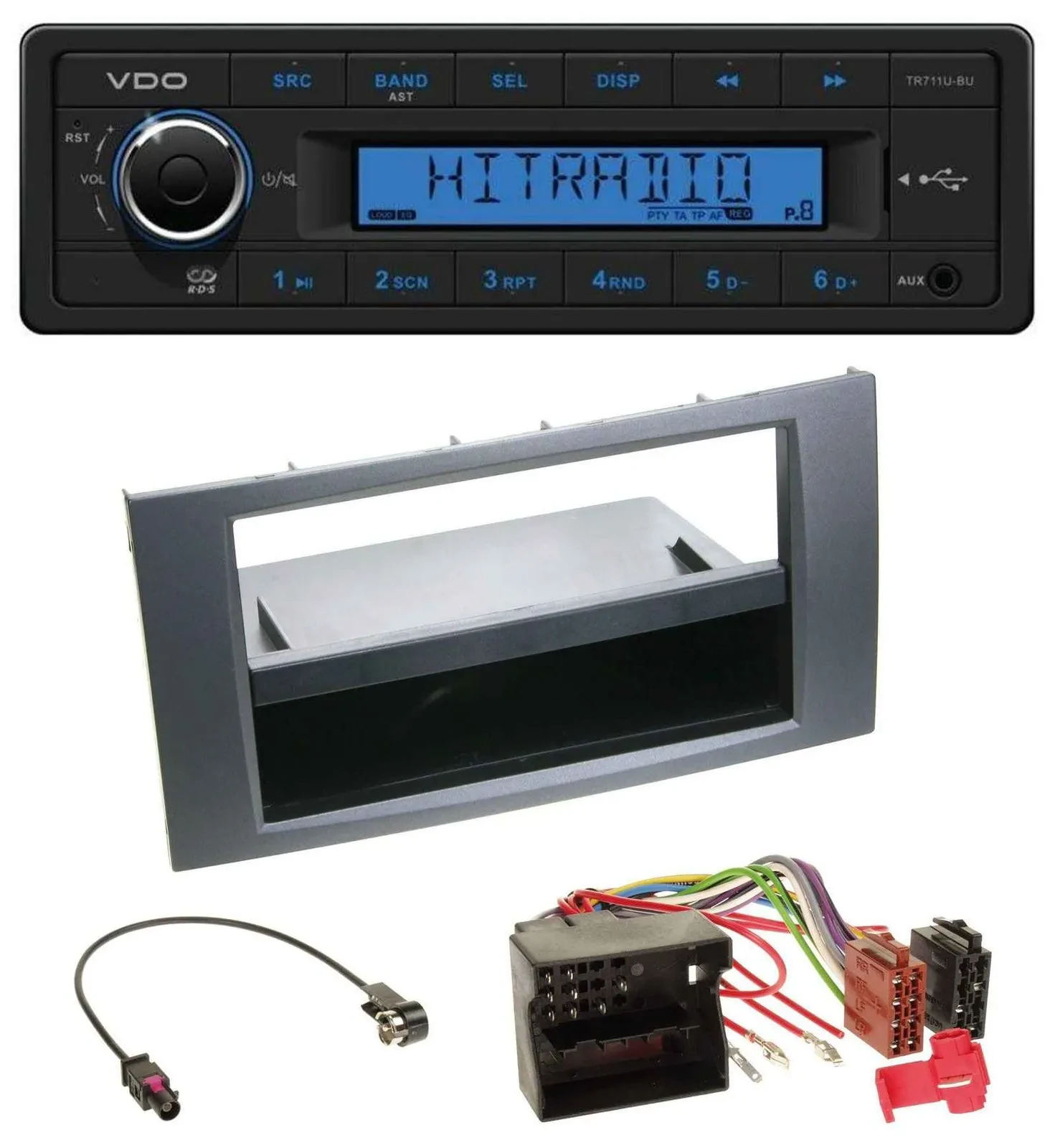 Автомагнитола VDO 1 DIN, MP3, USB, AUX для Ford Focus, C-Max, Galaxy, S-Max (2003–2007), антрацит