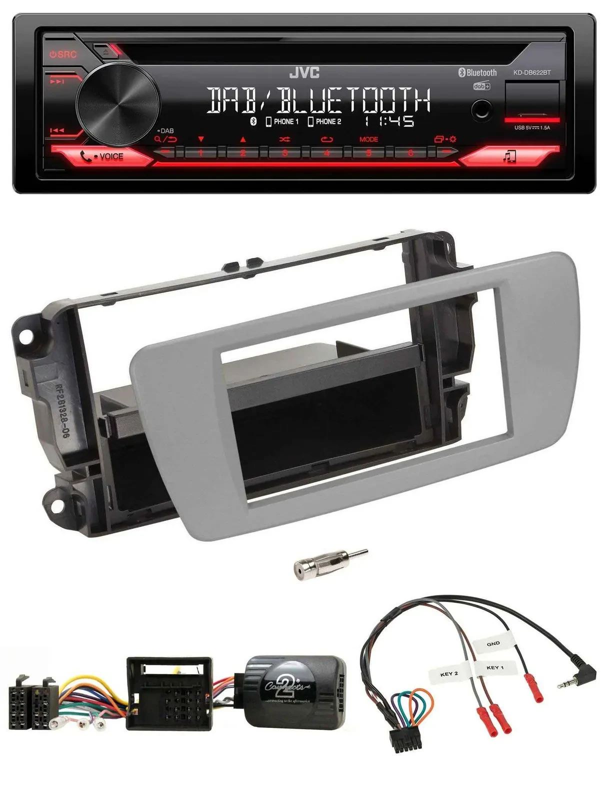 JVC CD DAB USB Bluetooth Lenkrad Autoradio für Seat Ibiza dublingrau