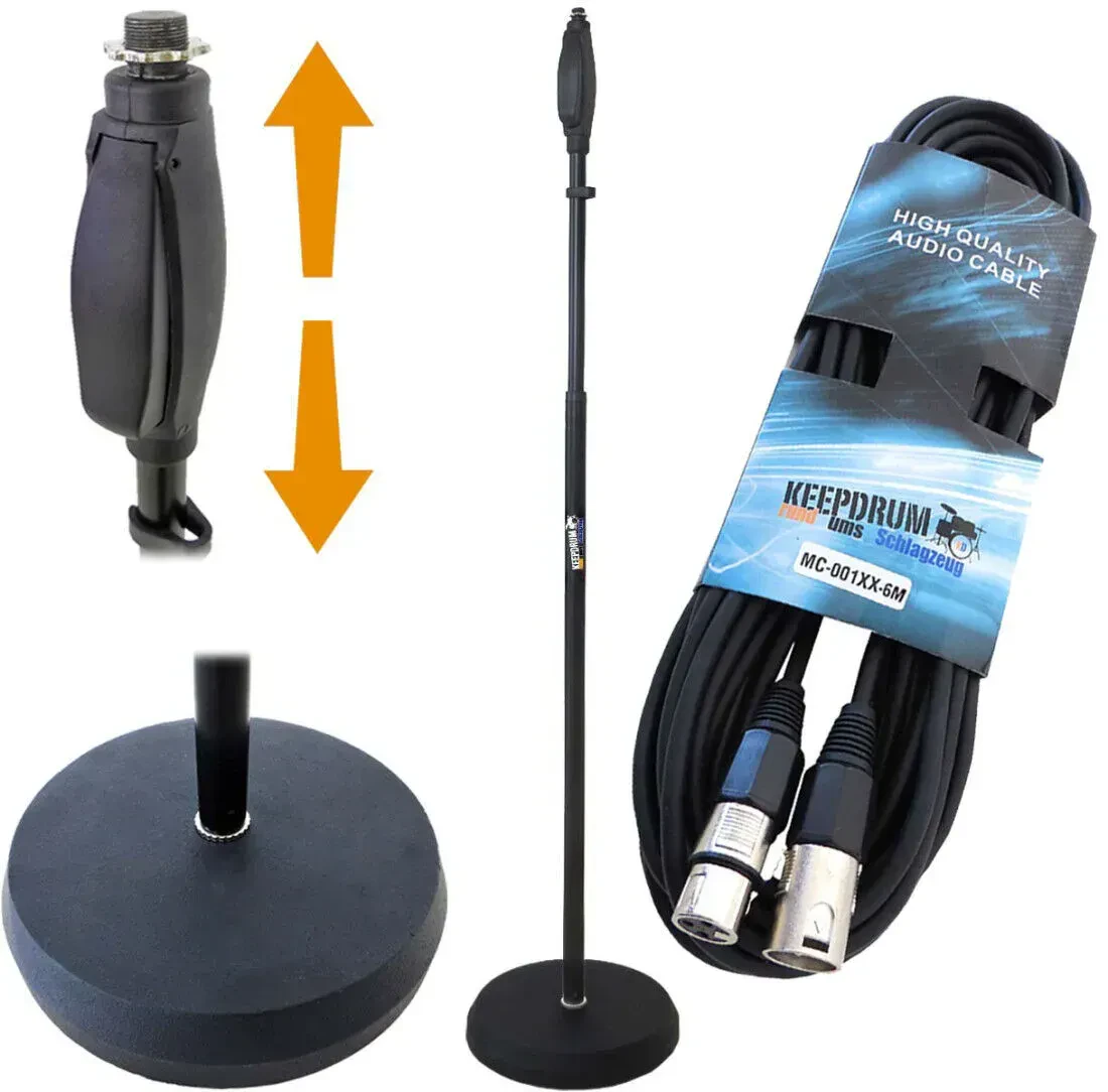 Микрофонная стойка keepdrum MS110 с одноручной регулировкой (набор) с микрофонным кабелем