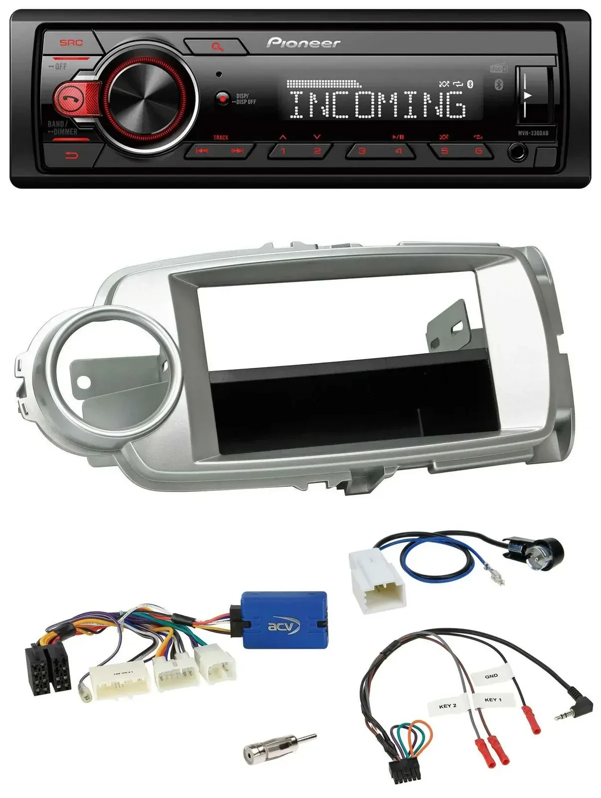 Автомагнитола для Toyota Yaris 2011–2014 Pioneer Bluetooth, USB, DAB, серебристая