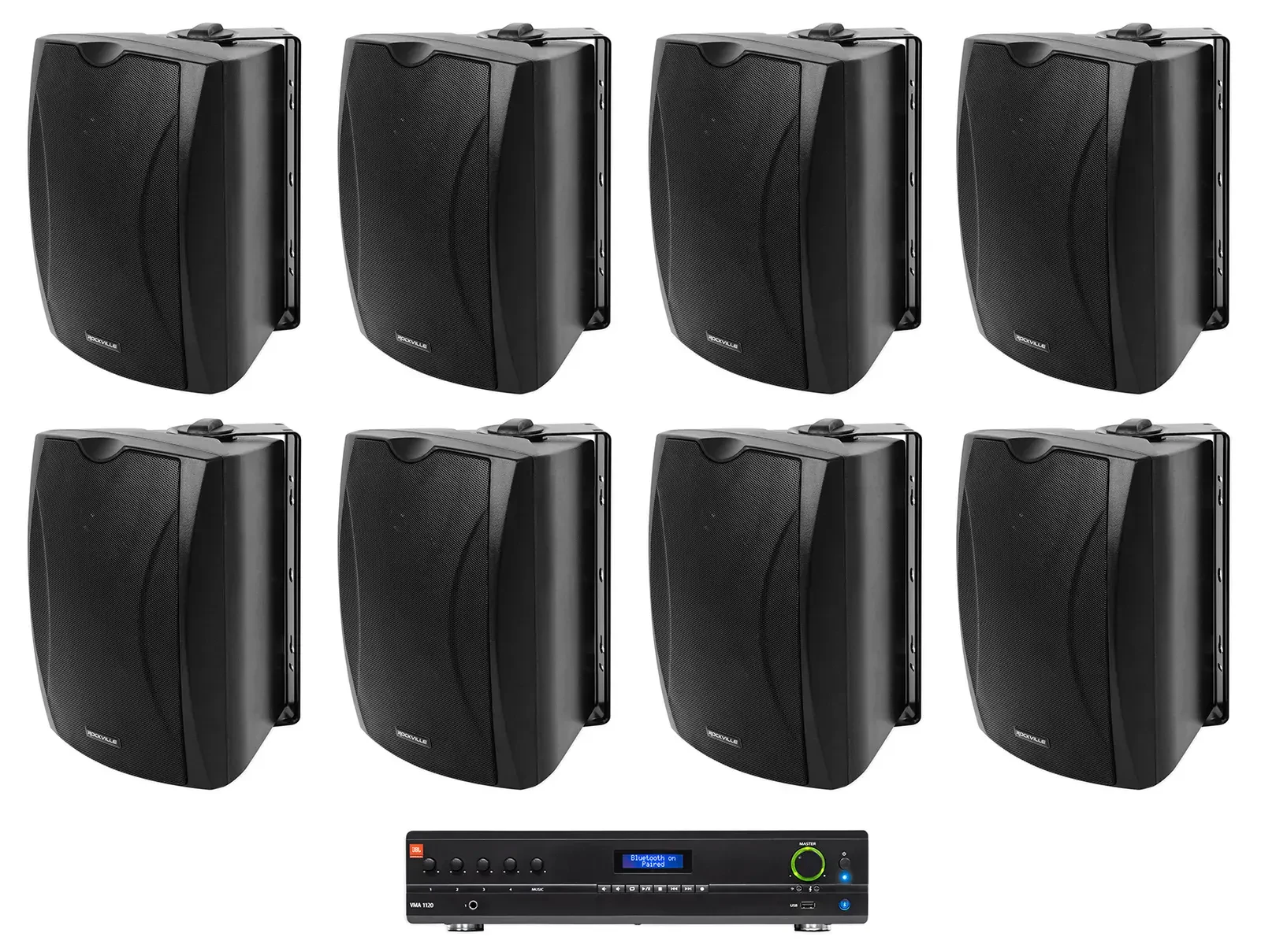 Настенная акустика JBL WET-5B Black с усилителем (8 штук)