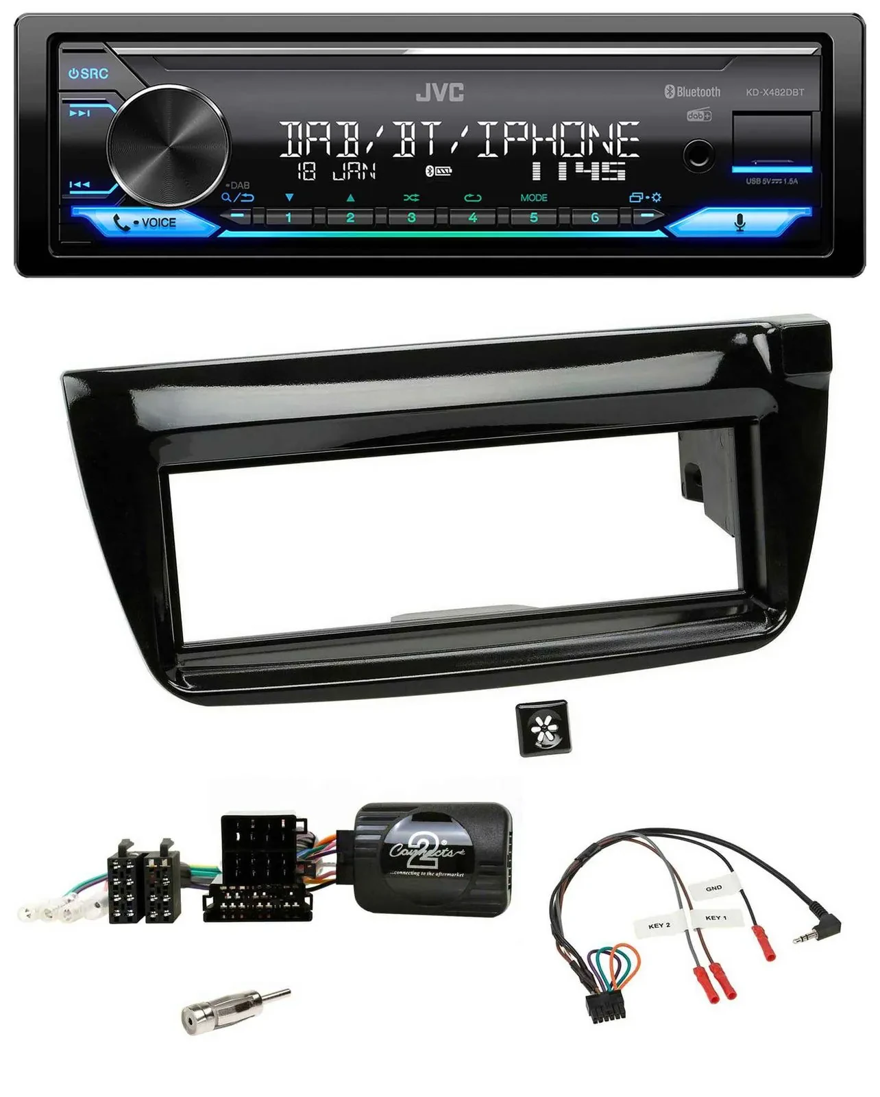 JVC Bluetooth DAB USB Lenkrad Autoradio für Fiat Doblo 2012-2015 piano