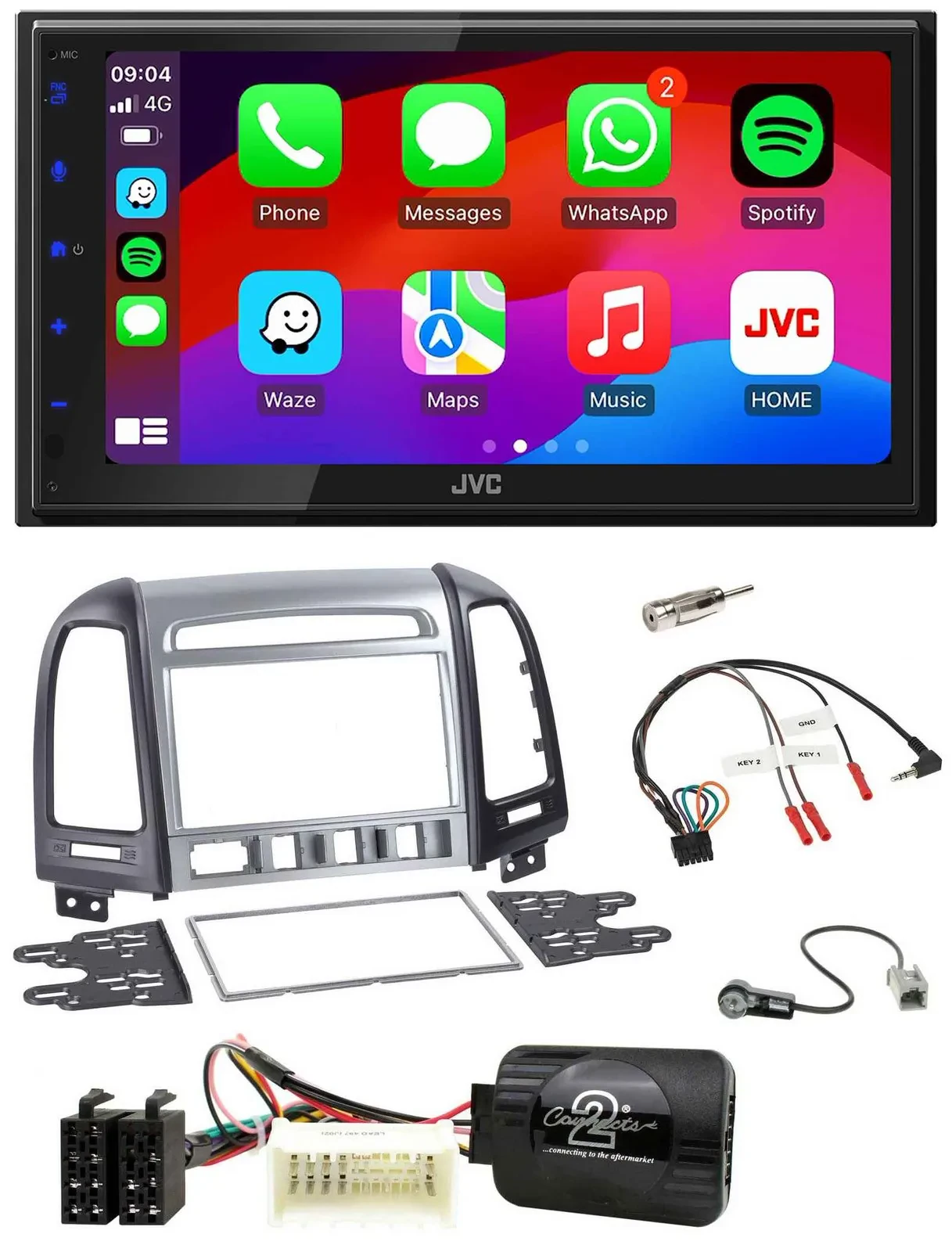 JVC Bluetooth USB Lenkrad 2DIN DAB Autoradio für Hyundai Santa Fe 4 Schalter 200
