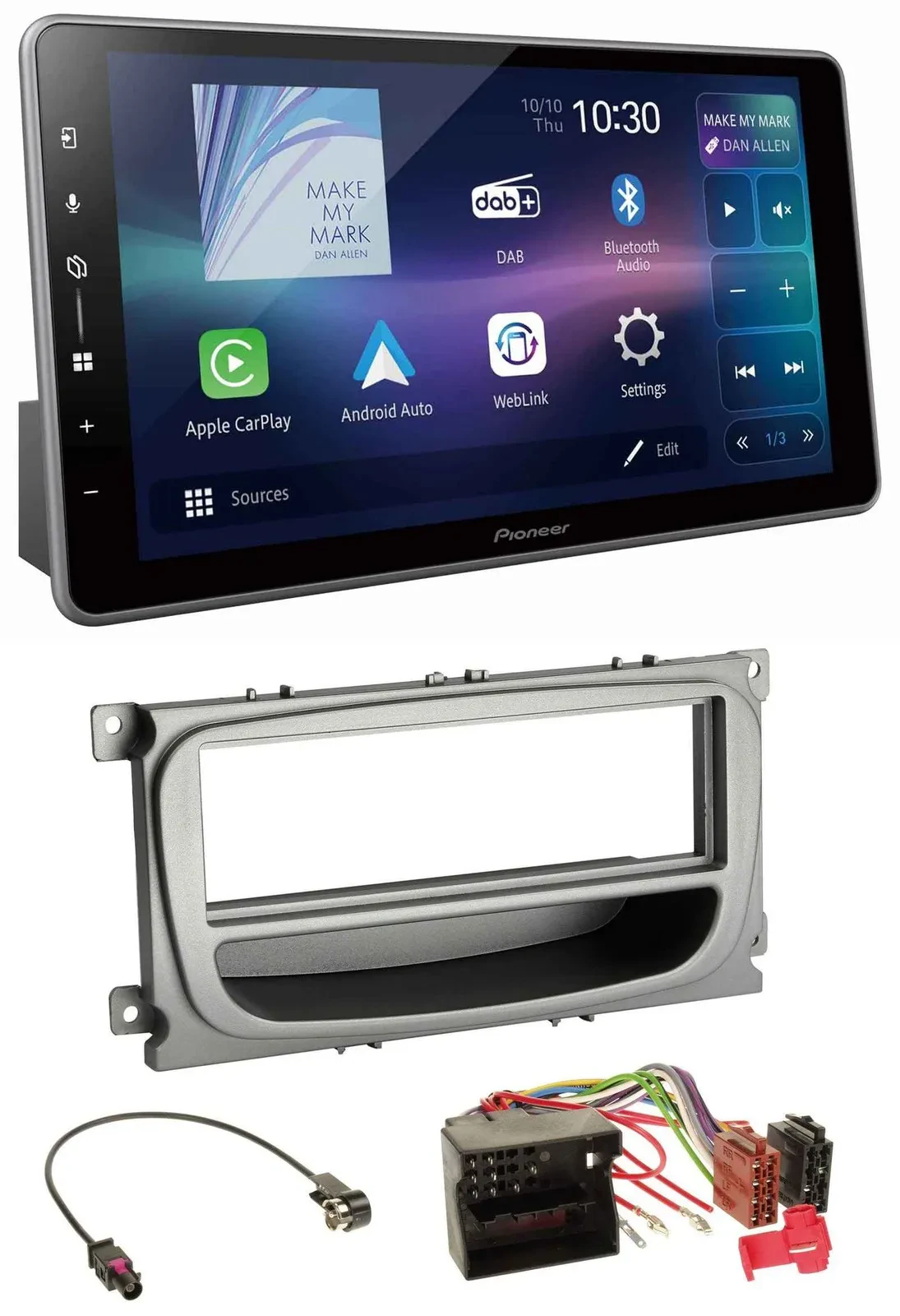 Pioneer Bluetooth USB DAB MP3 Autoradio für Ford Focus Galaxy C-Max ab 2007 silb