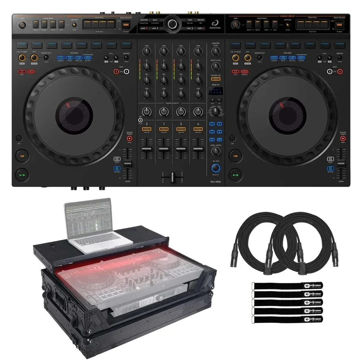 DJ-контроллер с джогом AlphaTheta DDJ-GRV6 Black с аксессуарами