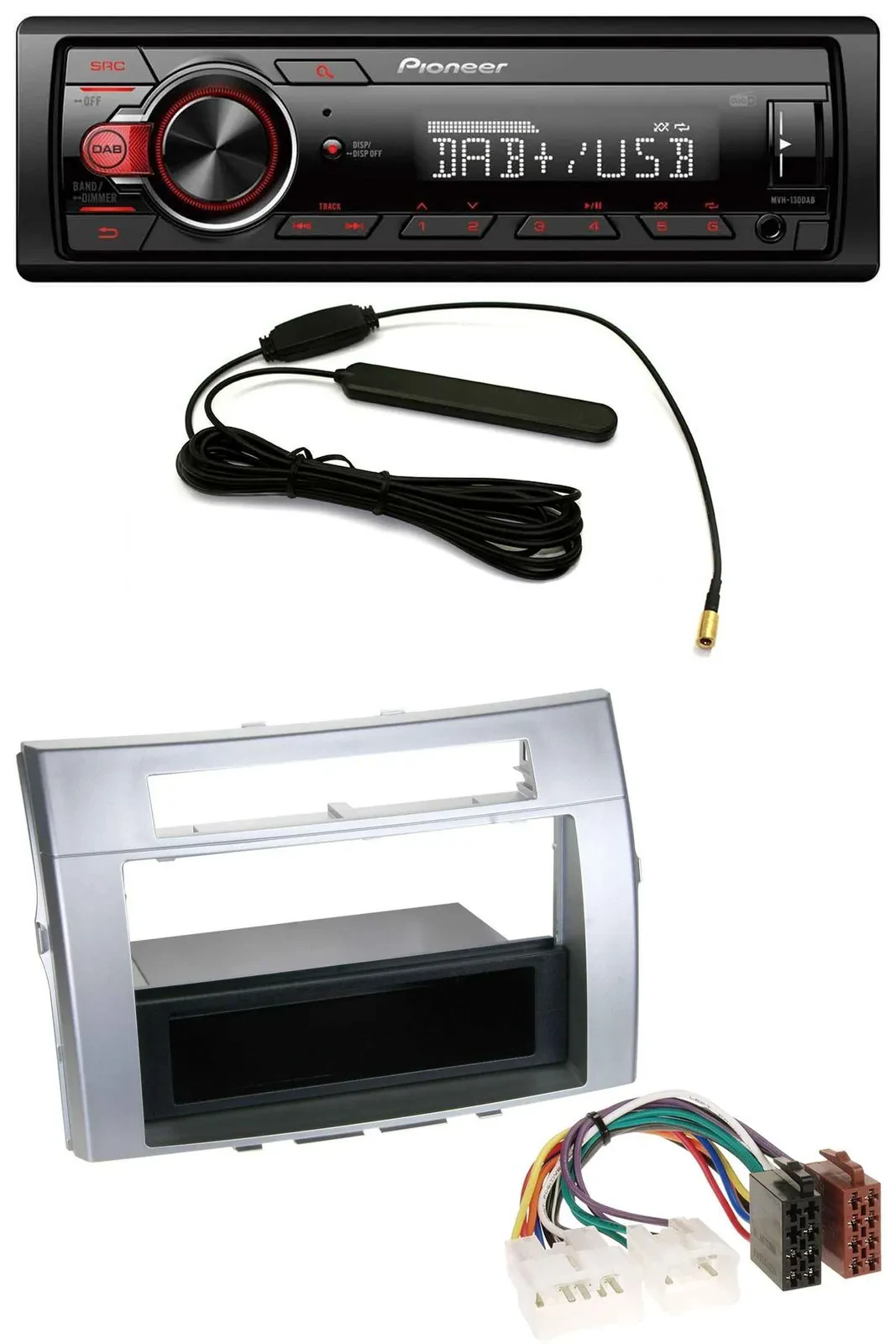Автомагнитола для Toyota Corolla Verso (2004–2009) Pioneer 1-DIN MP3 DAB USB AUX, серебристая