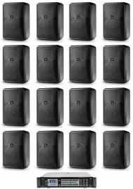 (16) JBL Control 28-1 8" 60w 70v Commercial Indoor/Outdoor Speakers+Amplifier