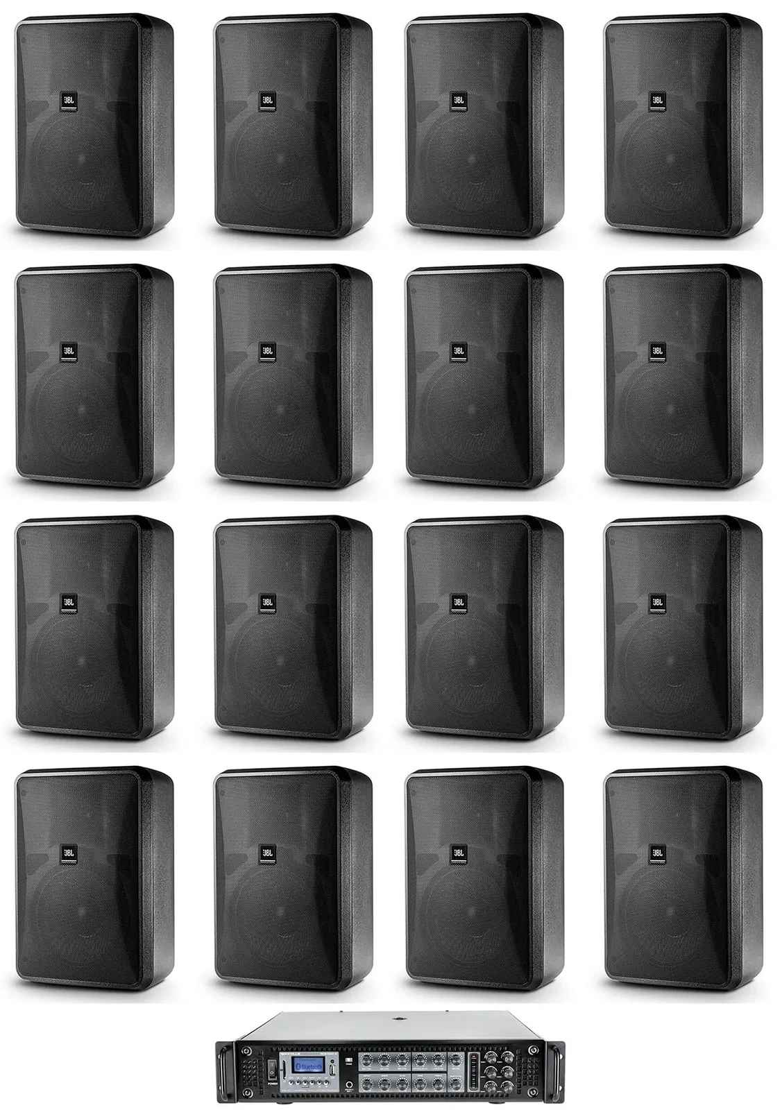 (16) JBL Control 28-1 8" 60w 70v Commercial Indoor/Outdoor Speakers+Amplifier