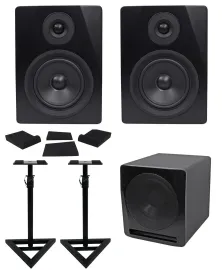 (2) Rockville APM5B 5.25" Powered Studio Monitors+Active Subwoofer+Stands+Pads