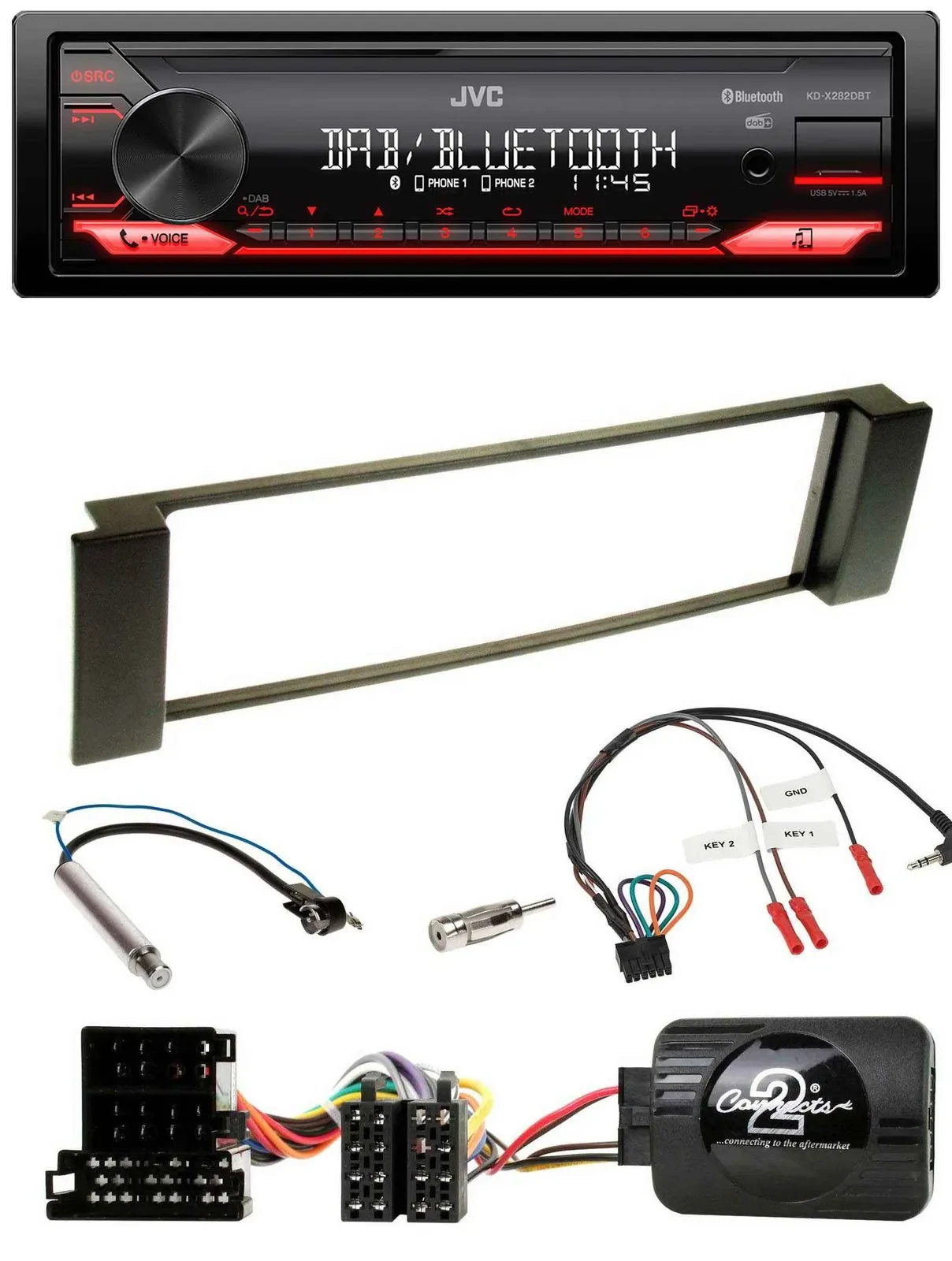 Автомагнитола JVC Bluetooth, USB, DAB для Audi A3/A6 (2000–2004) с поддержкой управления на руле