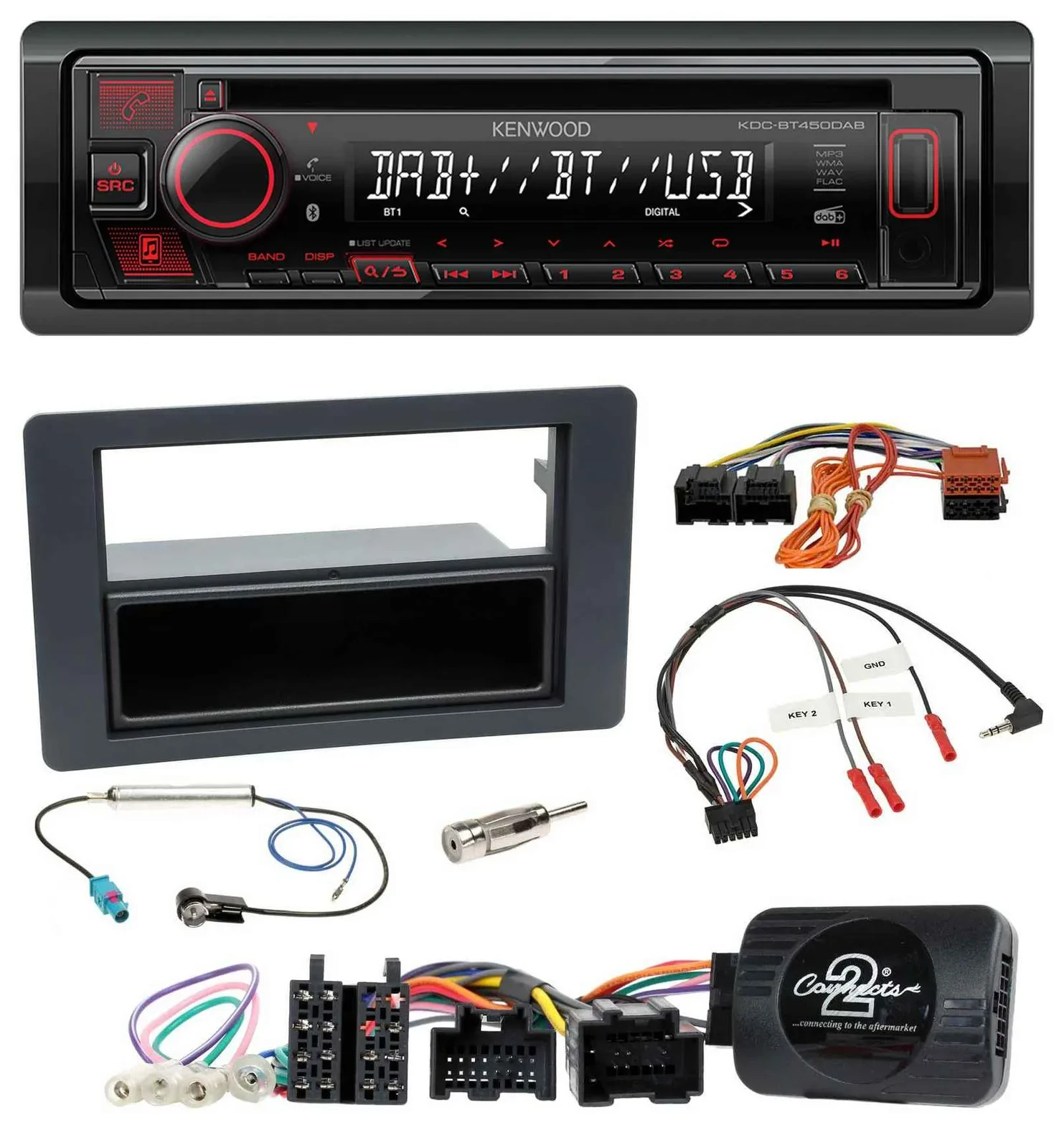 Kenwood Lenkrad CD USB Bluetooth DAB Autoradio für Saab 9-5 YS3E Facelift 2005-2