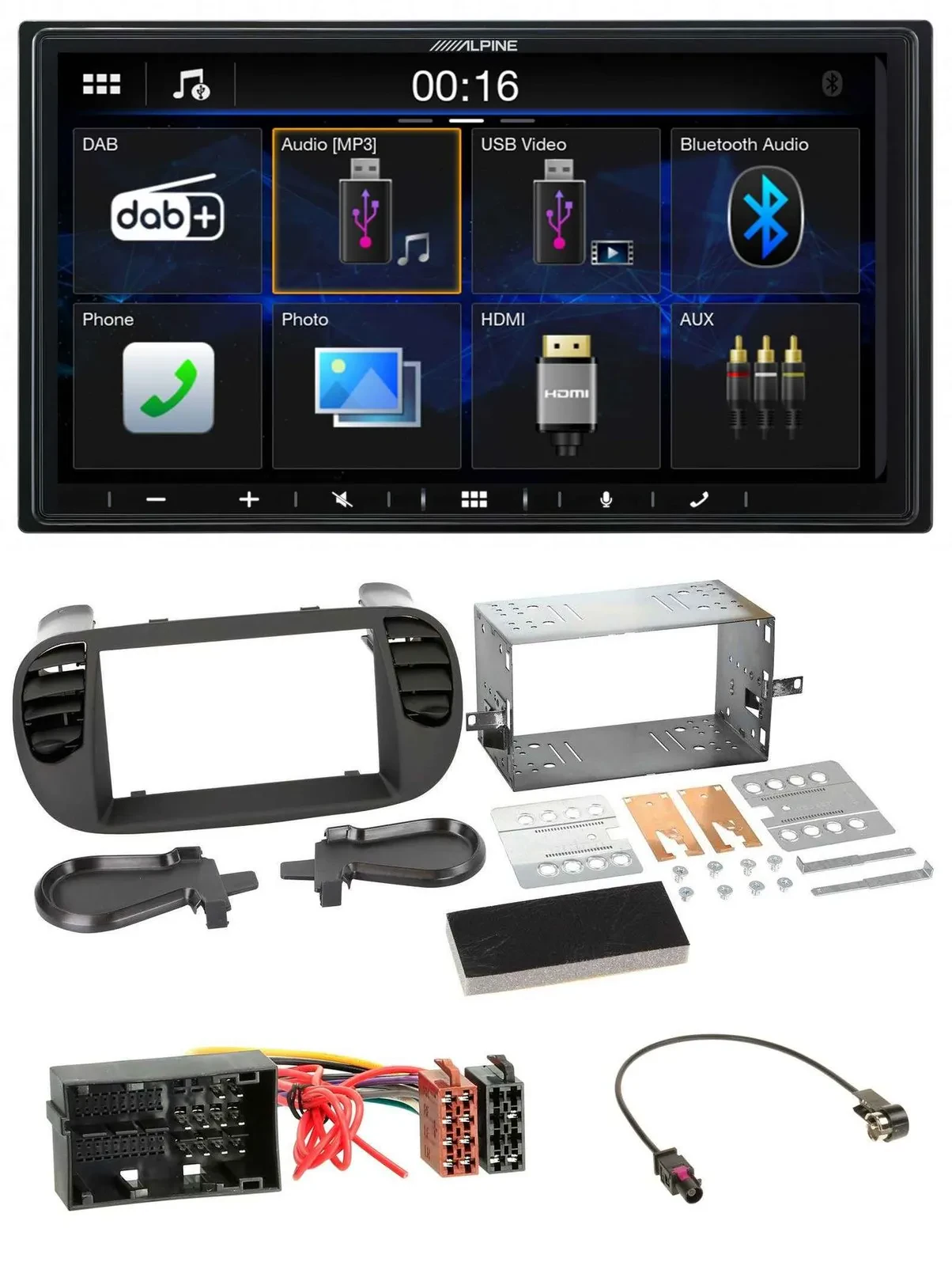 Alpine Bluetooth 2DIN MP3 DAB USB Autoradio für Fiat 500 ab 12 soft touch