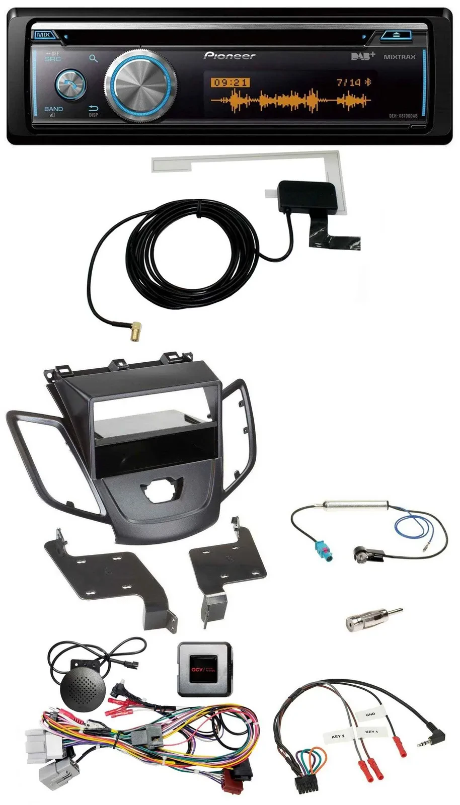 Pioneer Bluetooth DAB Lenkrad USB CD Autoradio für Ford Fiesta 10-13 ohne Displa