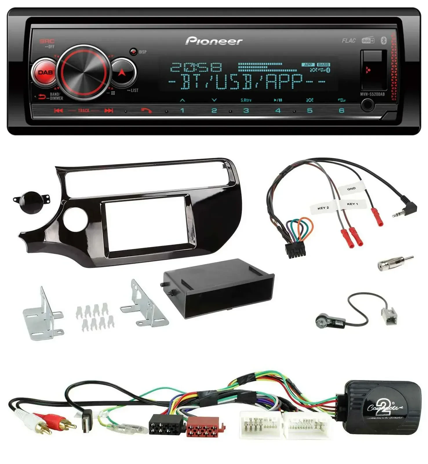 Автомагнитола Pioneer Bluetooth, USB, DAB для Kia Rio UB (с 03/2015), черный глянец