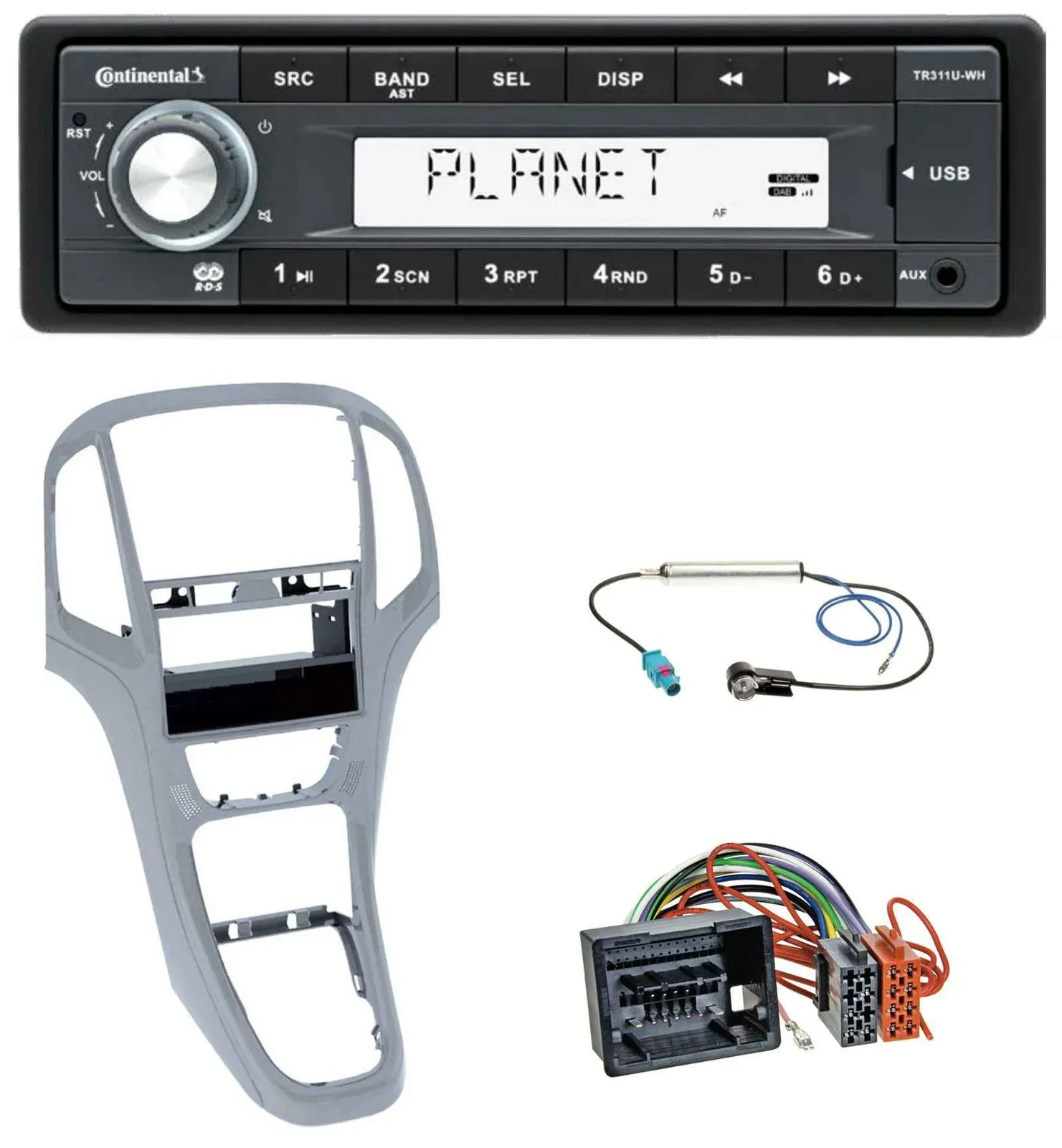 Continental USB MP3 AUX 1DIN Autoradio für Opel Astra J ab 2009 Platin silber