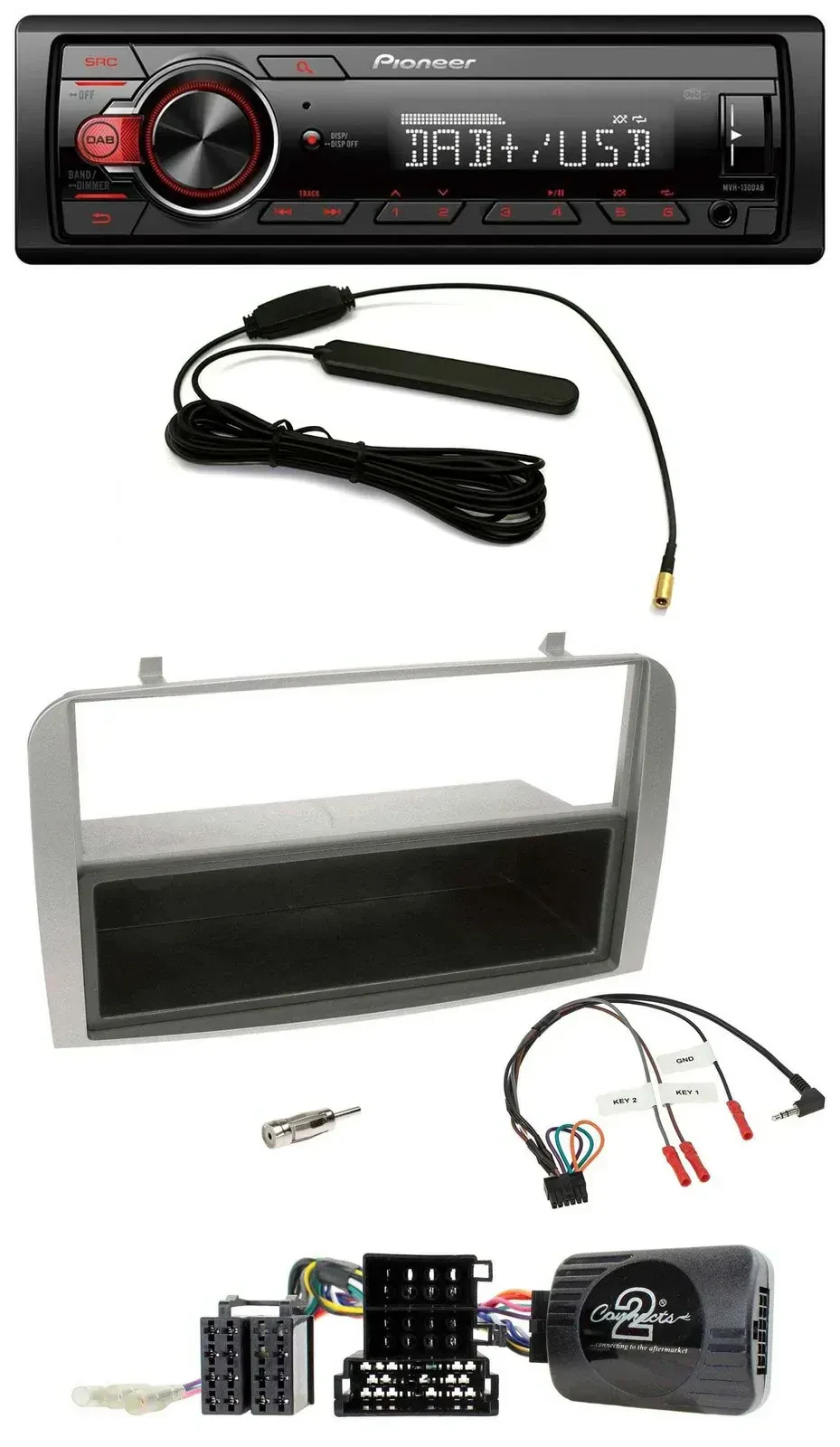 Автомагнитола Pioneer 1-DIN DAB USB MP3 для Alfa Romeo GT/147 (2007–2010) серебристый с нишей