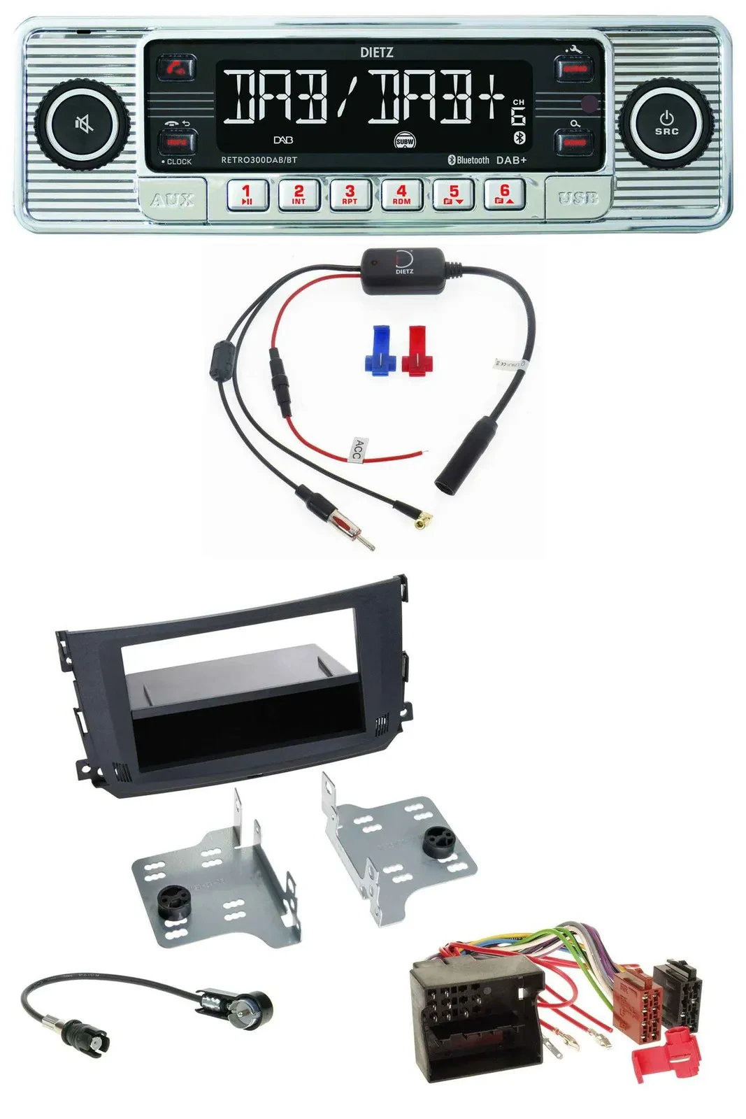 Dietz DAB USB MP3 Bluetooth Autoradio für Smart ForTwo (451, 2010-2015)