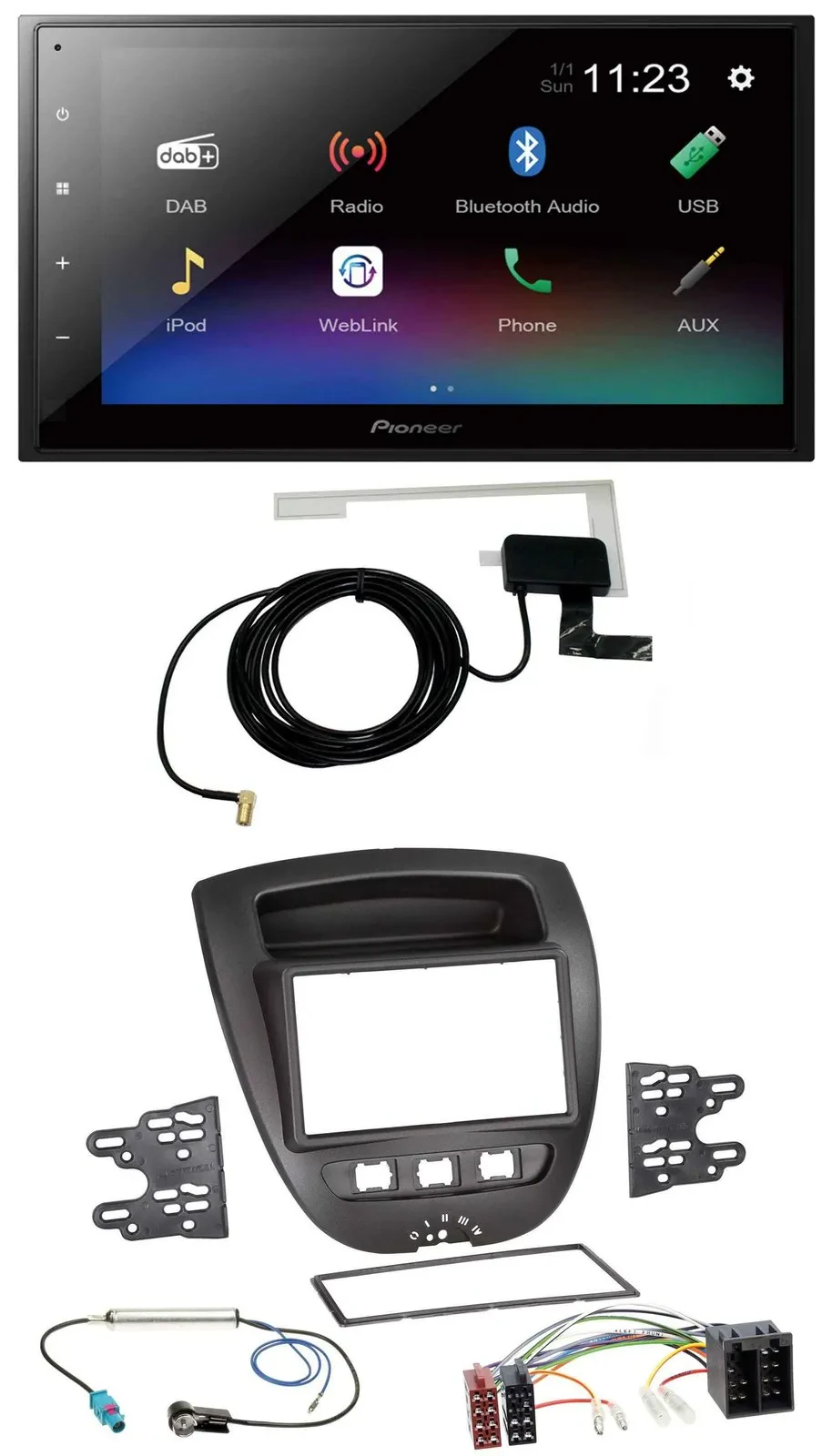 Автомагнитола Pioneer 2-DIN DAB, Bluetooth, USB для Toyota Aygo/Peugeot 107/Citroen