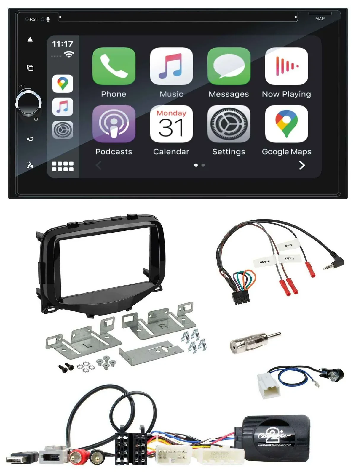 Blaupunkt USB DAB Bluetooth 2DIN TMC Lenkrad Navigation für Toyota Aygo 2014-202