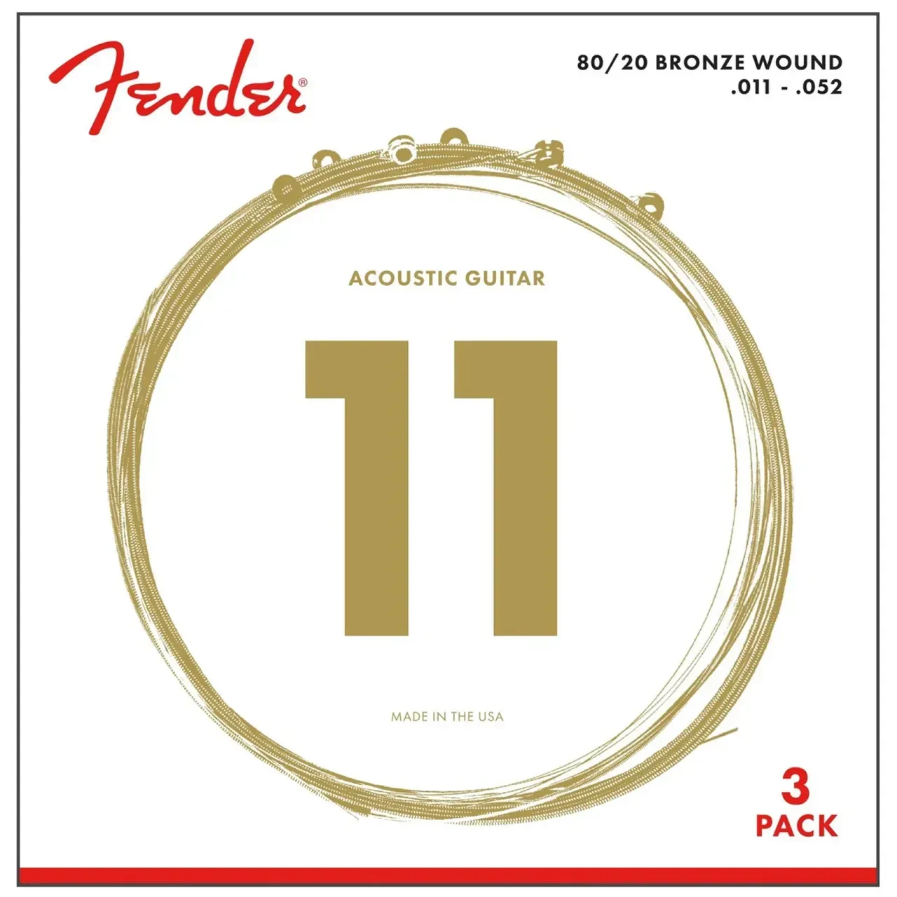 Струны для акустической гитары Fender 70CL 80/20 Bronze Custom Light 11-52 (3 комплекта)