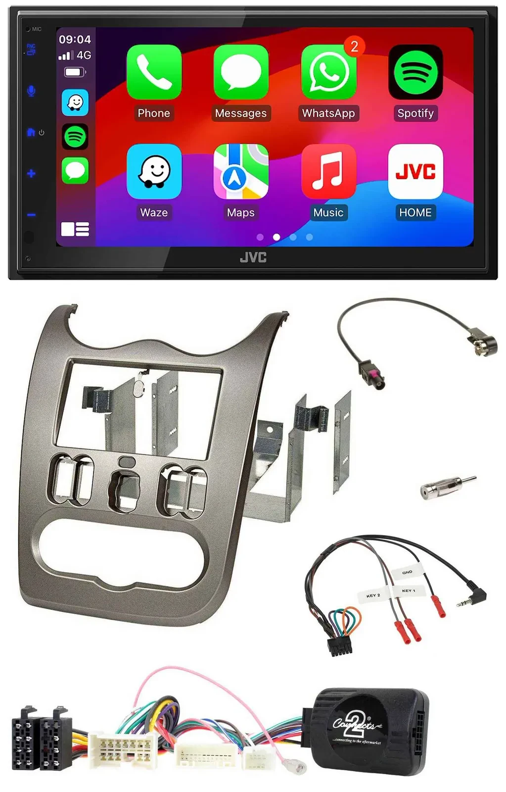 JVC Bluetooth USB Lenkrad 2DIN DAB Autoradio für Dacia ab 2012 dunkelsilber