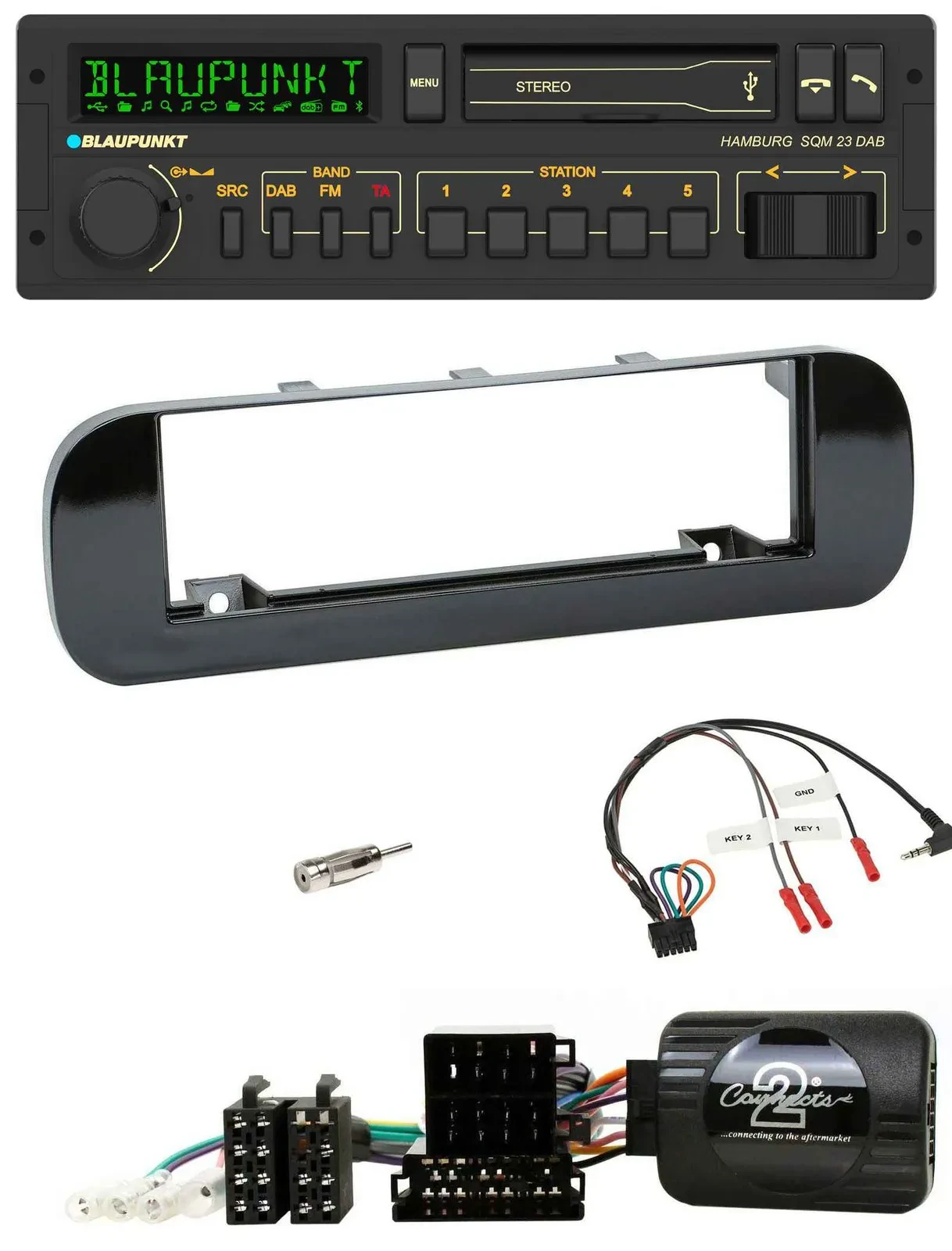 Blaupunkt USB DAB Bluetooth Lenkrad Autoradio für Fiat Panda 12-20 schwarz glänz