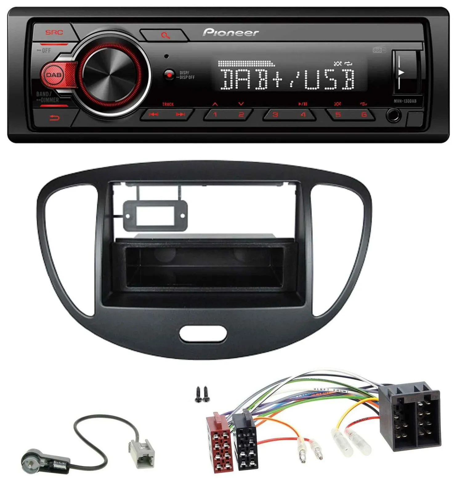Pioneer MP3 1DIN DAB USB AUX Autoradio für Hyundai i10 (2008-2013) schwarz