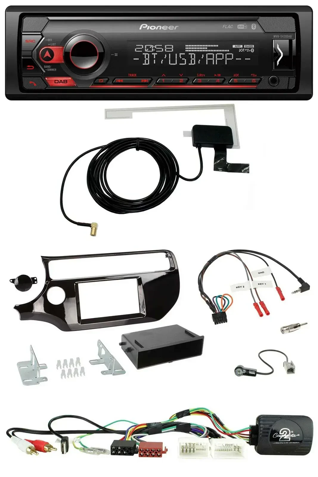 Автомагнитола для Kia Rio UB (с 03/2015) Pioneer DAB, USB, Bluetooth, поддержка управления на руле, цвет: piano black