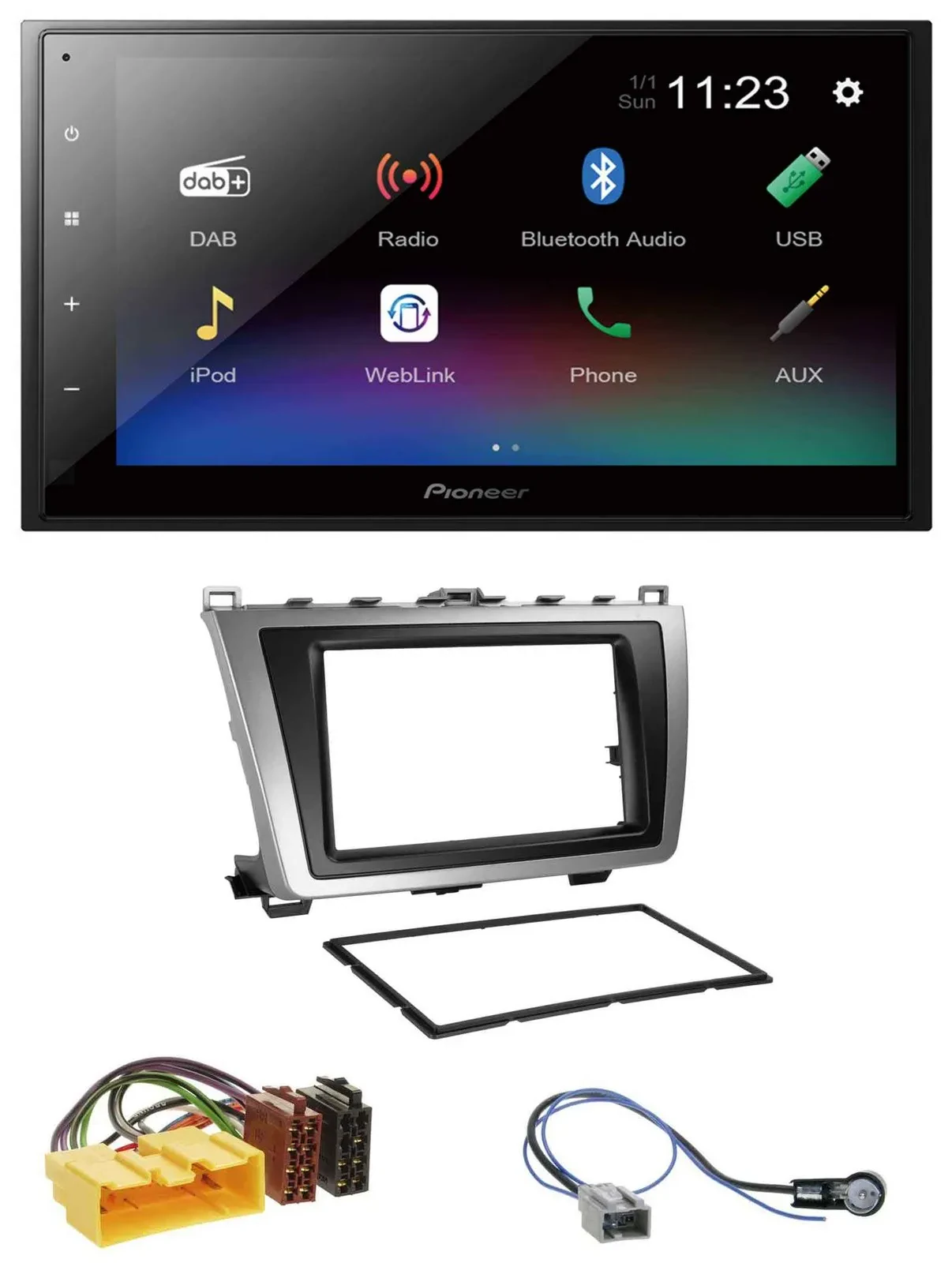 Автомагнитола для Mazda 6 (2008–2012) Pioneer 2 DIN, USB, Bluetooth, DAB, MP3, черно-серебристая