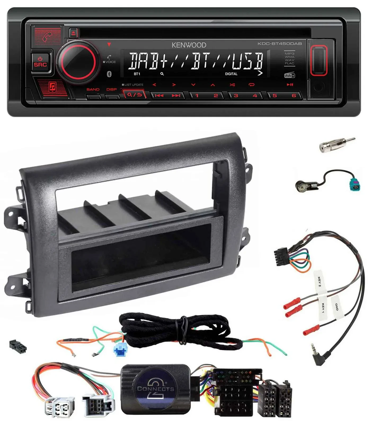 Kenwood Lenkrad CD USB Bluetooth DAB Autoradio für Fiat Ducato Serie 8 ab 2021