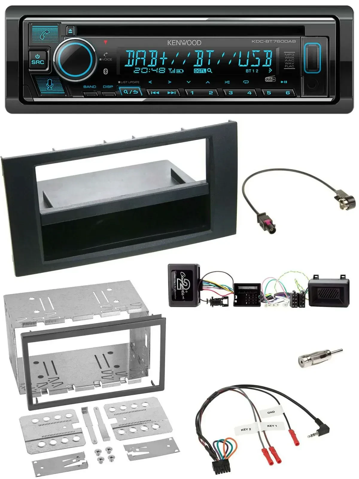Автомагнитола Kenwood Bluetooth, DAB, USB, CD, черная, для Ford Kuga 2008–2012