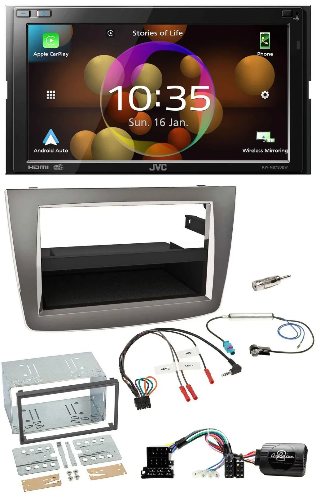 JVC DAB Lenkrad 2DIN Bluetooth USB Autoradio für Alfa Romeo Mito 2008-2014 silbe