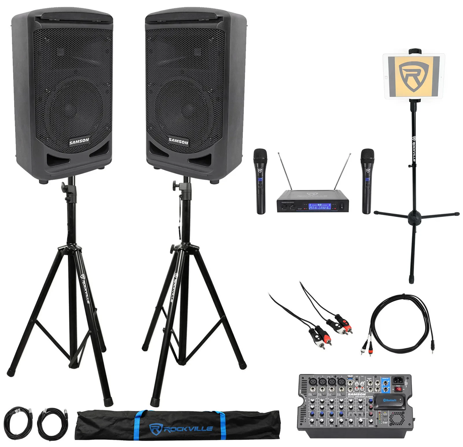 Samson 8" Portable YouTube Karaoke Machine/System+2 Mics+8-Ch Mixer+Tablet Stand