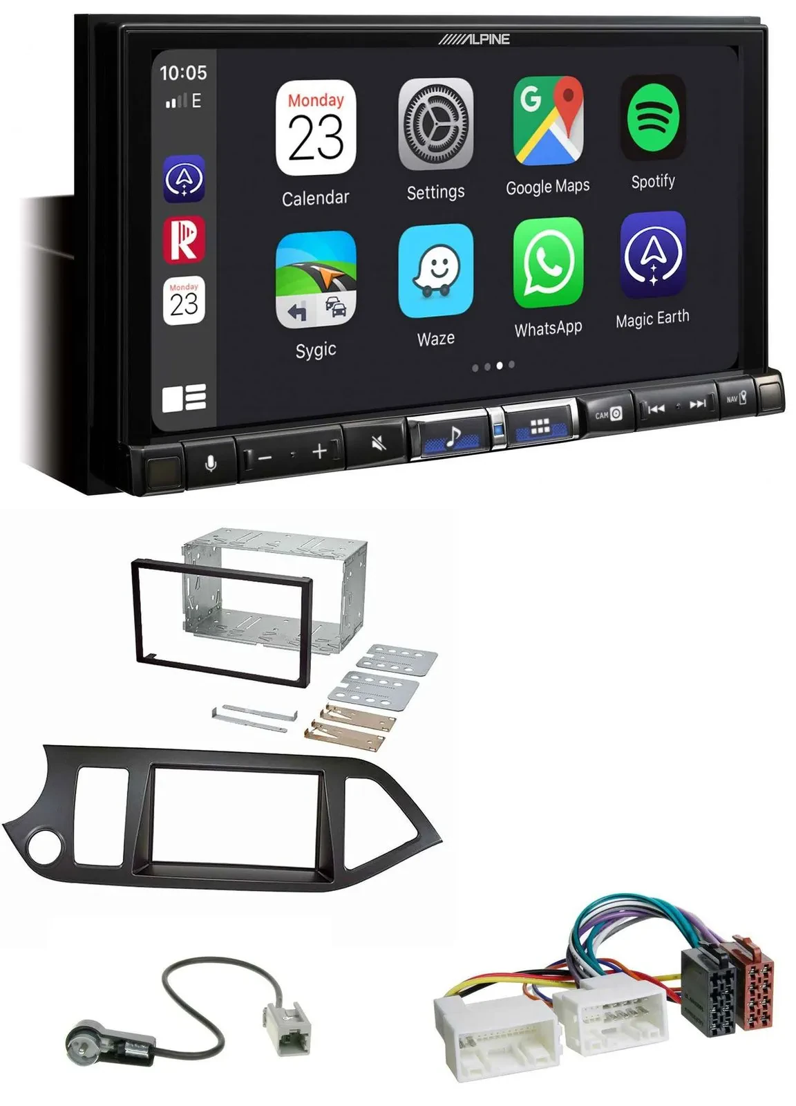 Alpine 2DIN DAB USB MP3 Bluetooth Autoradio für Kia Picanto ab 11 Start-Stop