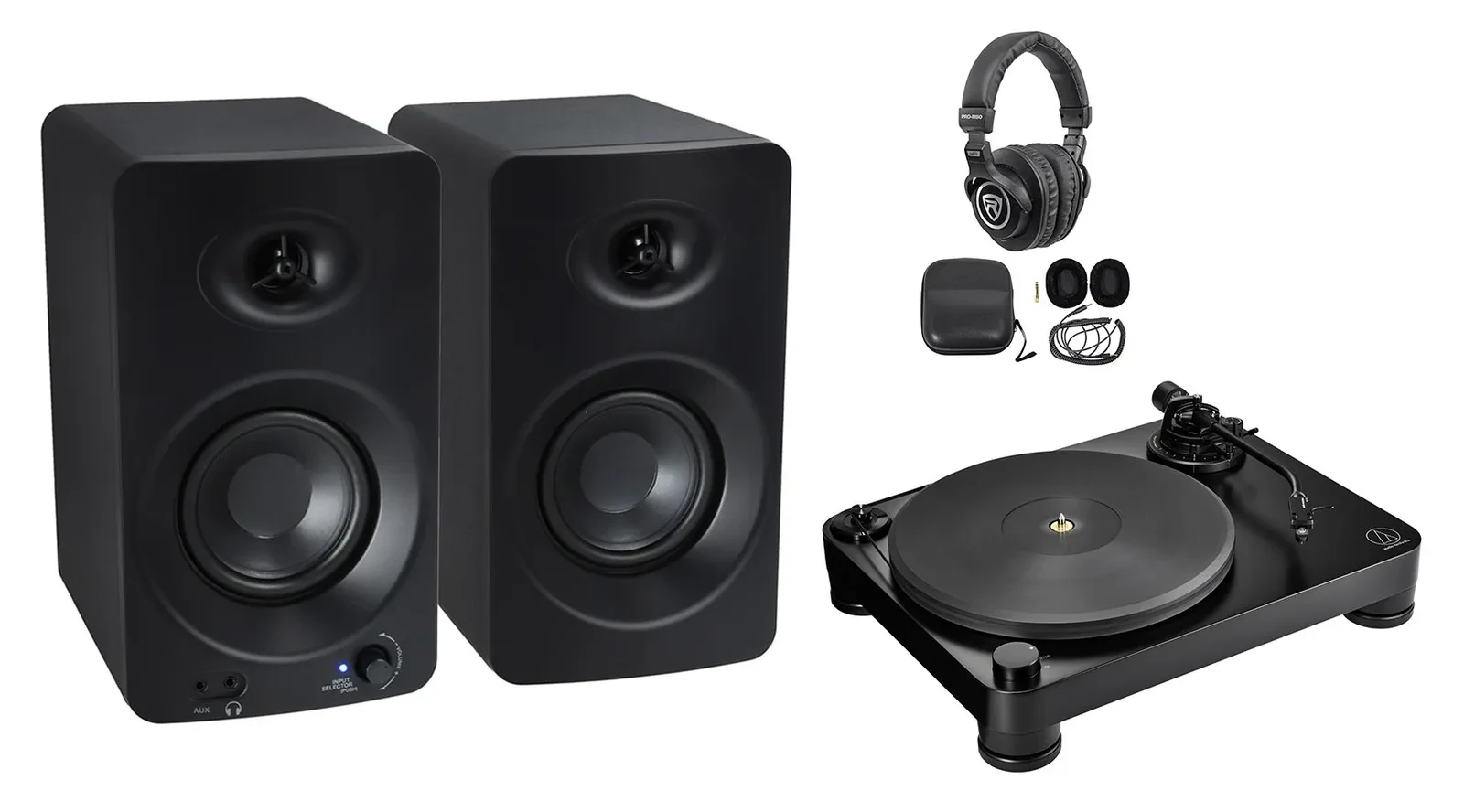 Audio Technica AT-LP7X Fully Manual Belt-Drive Turntable+Monitors+Headphones