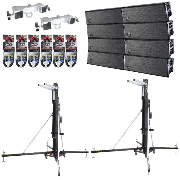 (8) DAS Event 210A Dual 10" Powered Line Array Speakers with Rigging and Stands