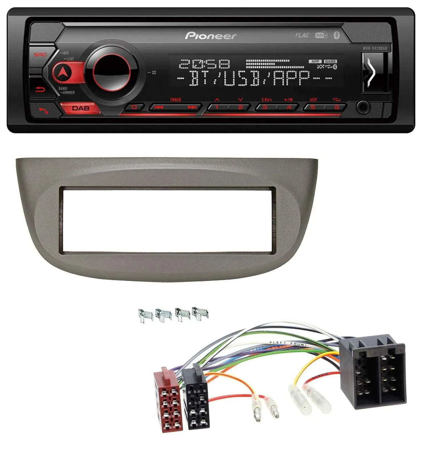 Автомагнитола Pioneer MP3 USB DAB Bluetooth для Renault Twingo (2007–2012) бежево-серая