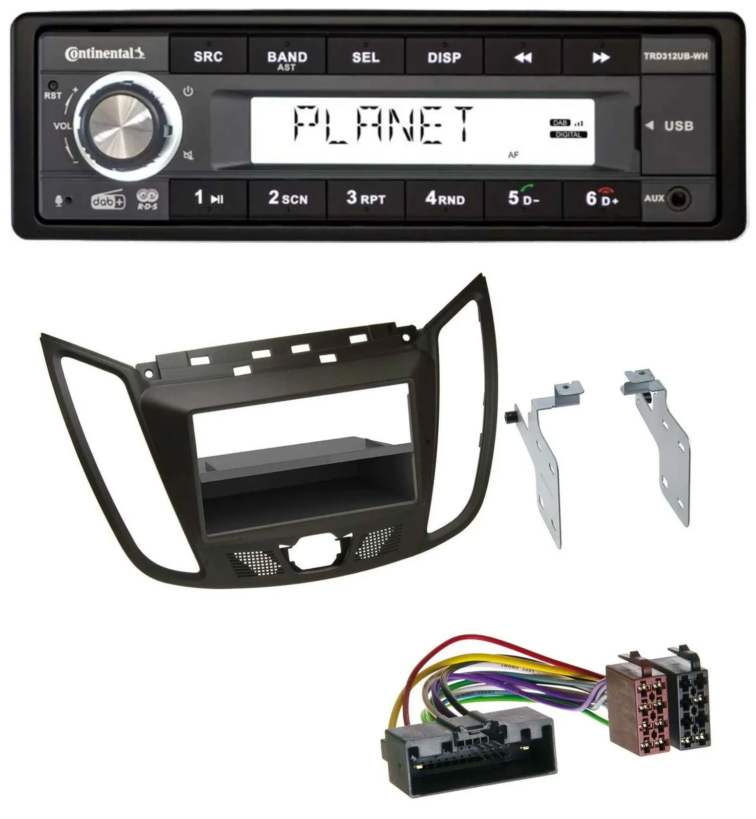 Автомагнитола Continental 1DIN USB AUX DAB MP3 для Ford C‑Max/Kuga, тёмно-коричневый