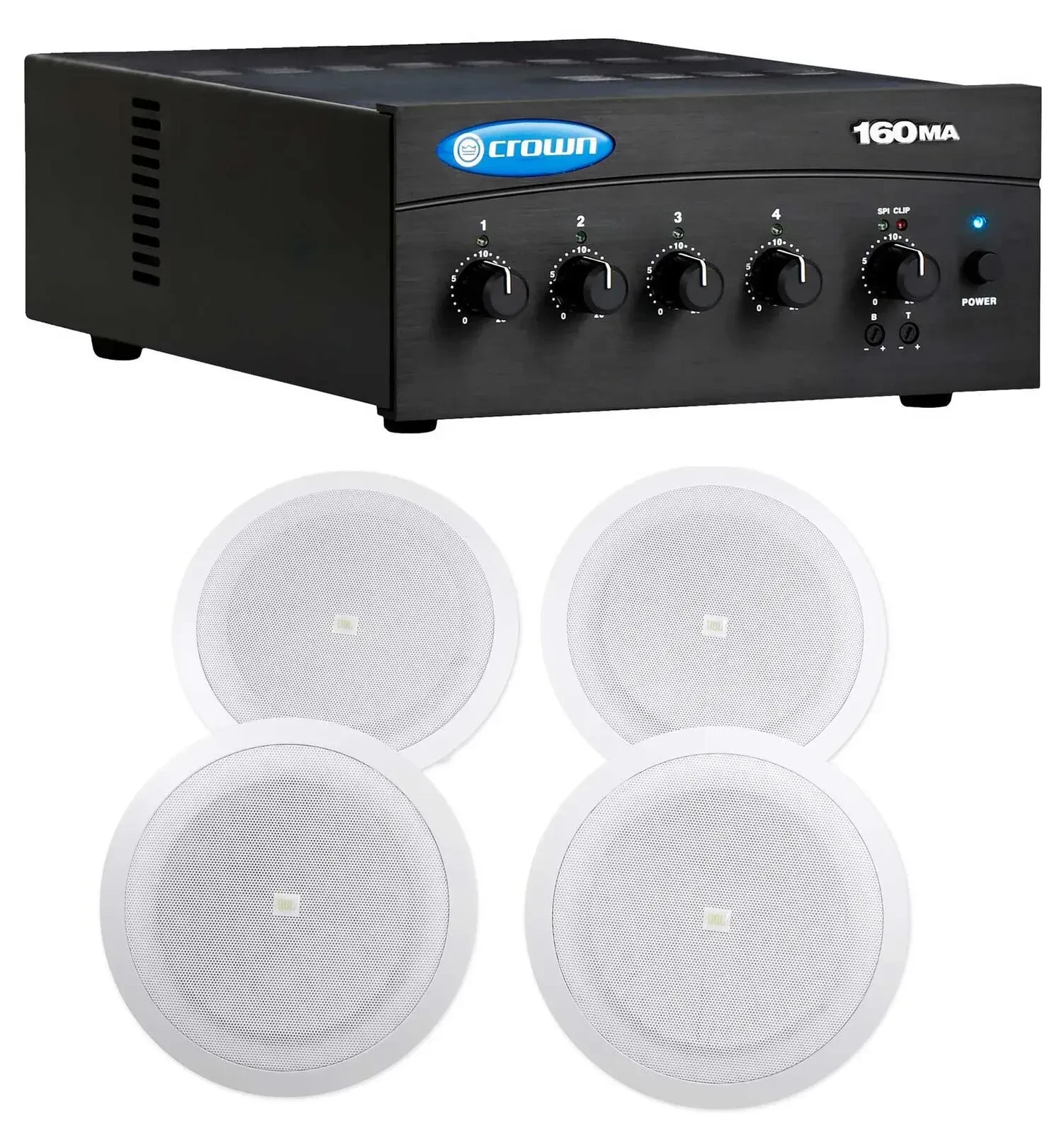 Crown 160MA 60 Watt Amplifier+(4) JBL 8" Speakers For Restaurant/Bar/Cafe