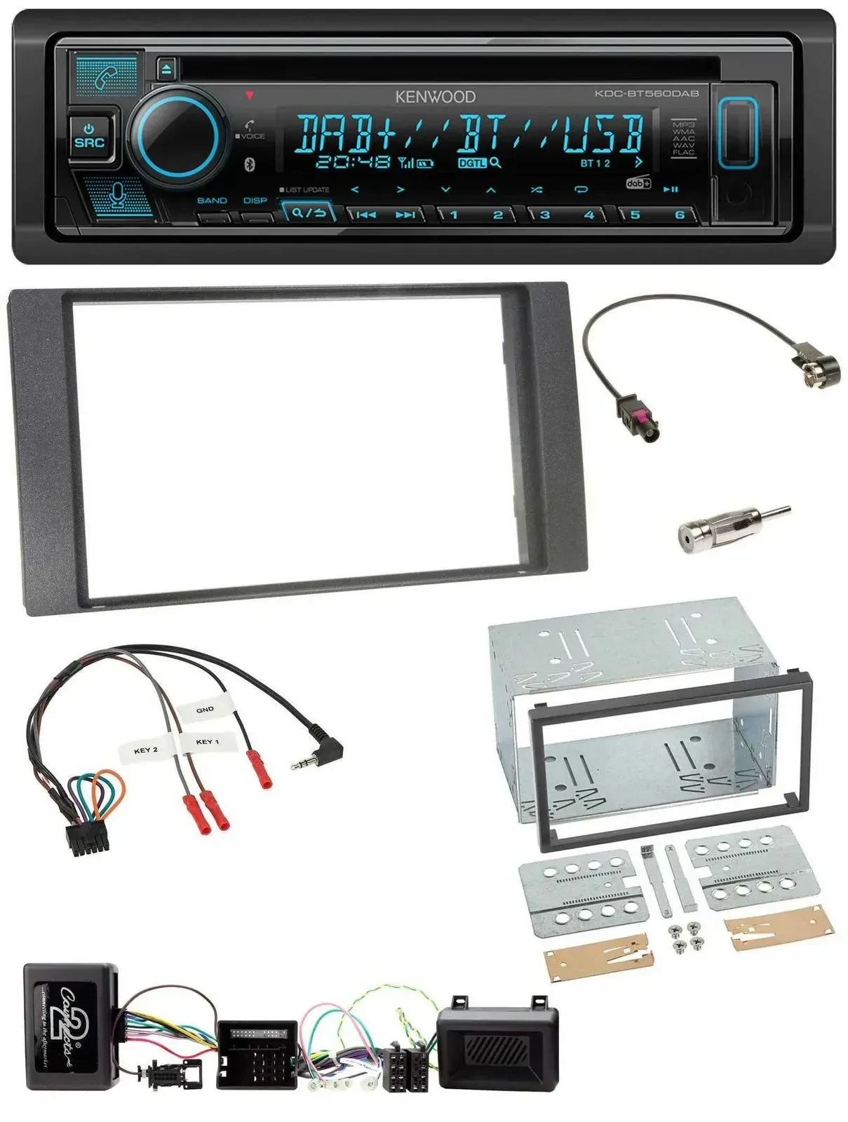 Автомагнитола Kenwood Bluetooth, DAB, CD, USB, поддержка кнопок на руле, для Ford Kuga (2008–2012), антрацит